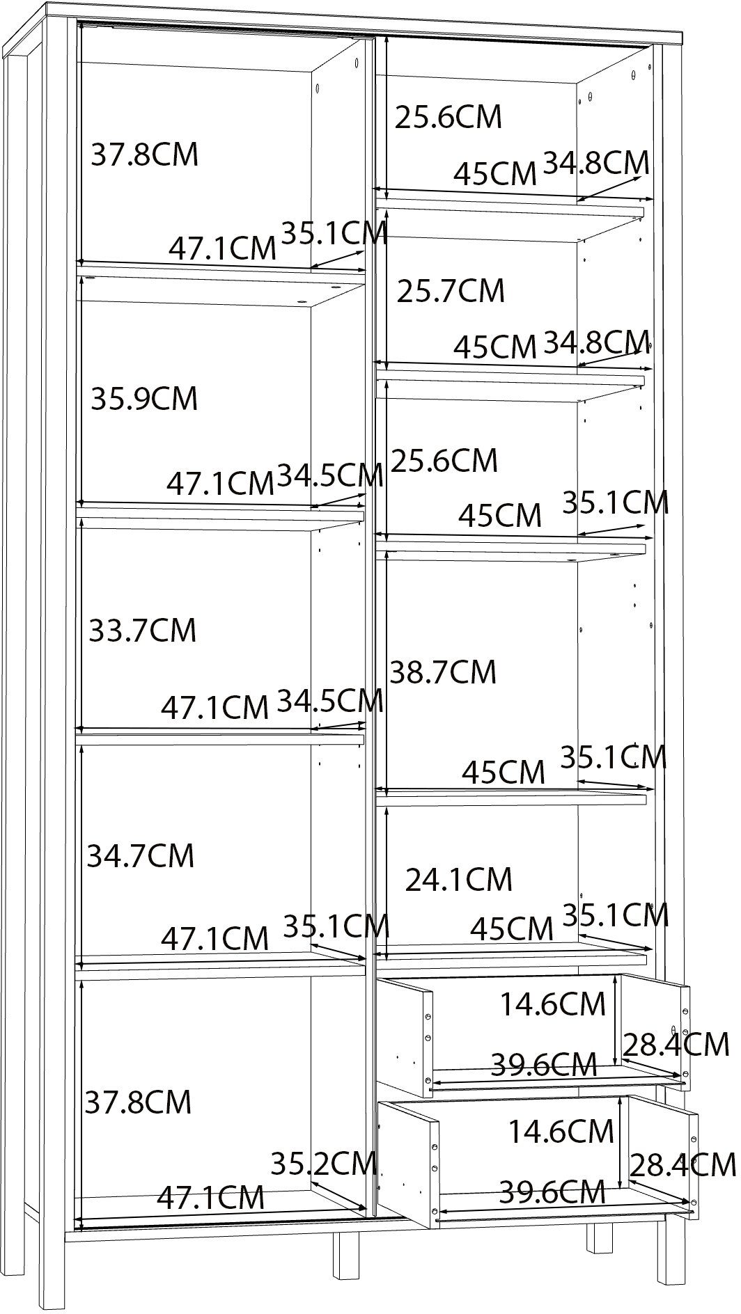 FORTE Highboard Jytana, Höhe 200,3 cm, Schiebetüre mit Lamellenoptik, Mauvella Eiche / Schwarz