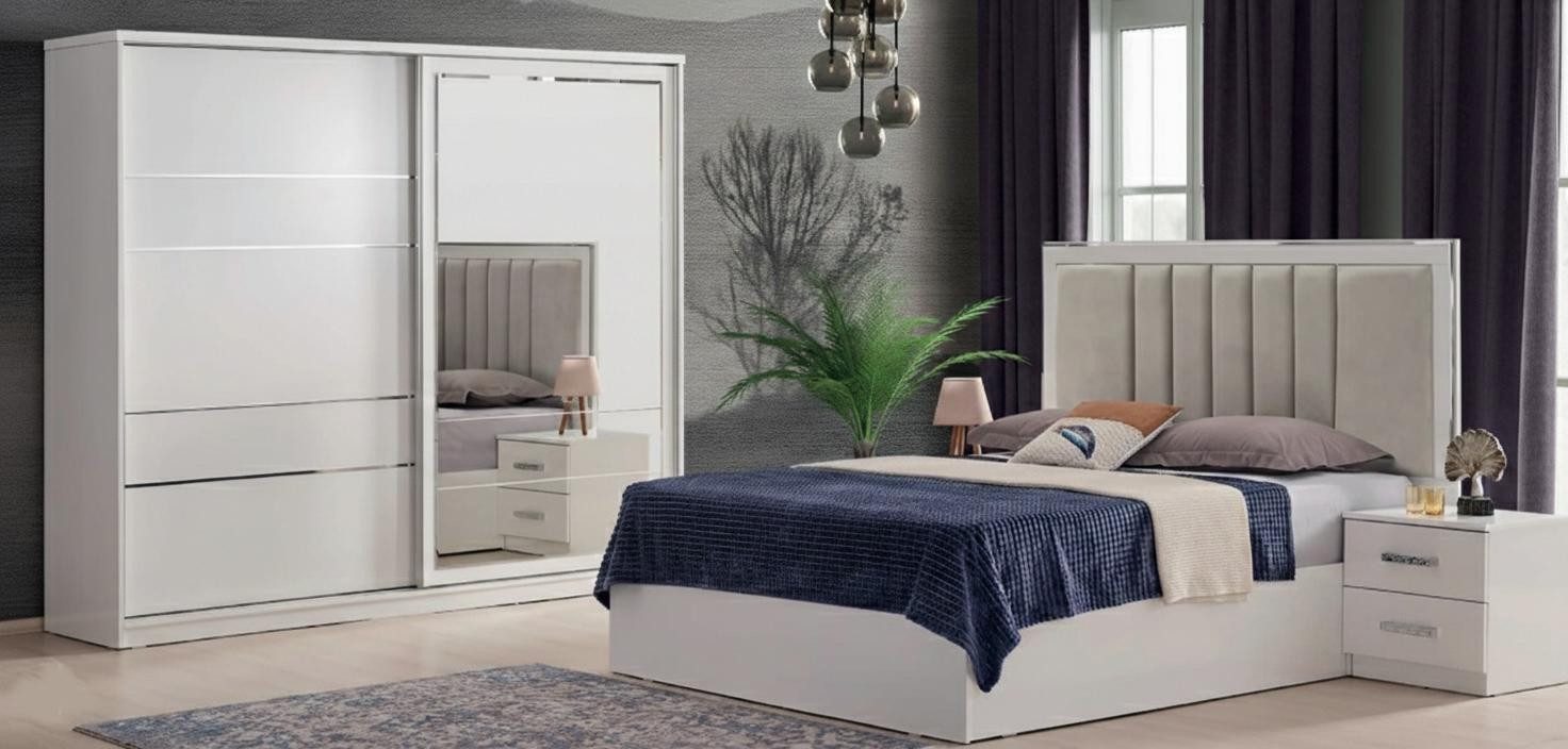 Xlmoebel Schlafzimmer-Set Modernes 4-teiliges Schlafzimmer-Set mit Textilbett und Schrank, (4-tlg), Made in Europa