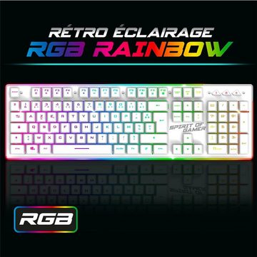 SPIRIT OF GAMER MK600 Kabellose Gaming wiederaufladbar RGB Französisches AZERTY-Layout Tastatur- und Maus-Set, mit Hintergrundbeleuchtung, Gaming Keyboard Semi-Mechanisch 4800 DPI