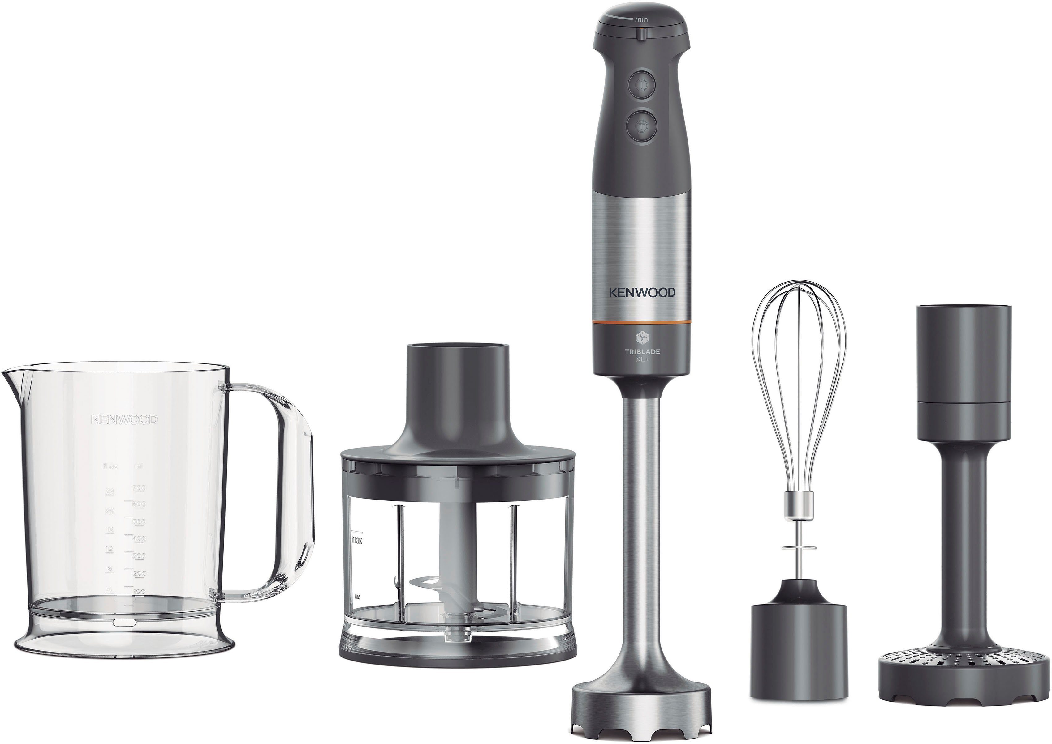 KENWOOD Stabmixer HBM60.307GY Triblade XL+, 1000 W, inkl. Zerkleinerer, Kartoffelstampfer, Messbecher und Schneebesen