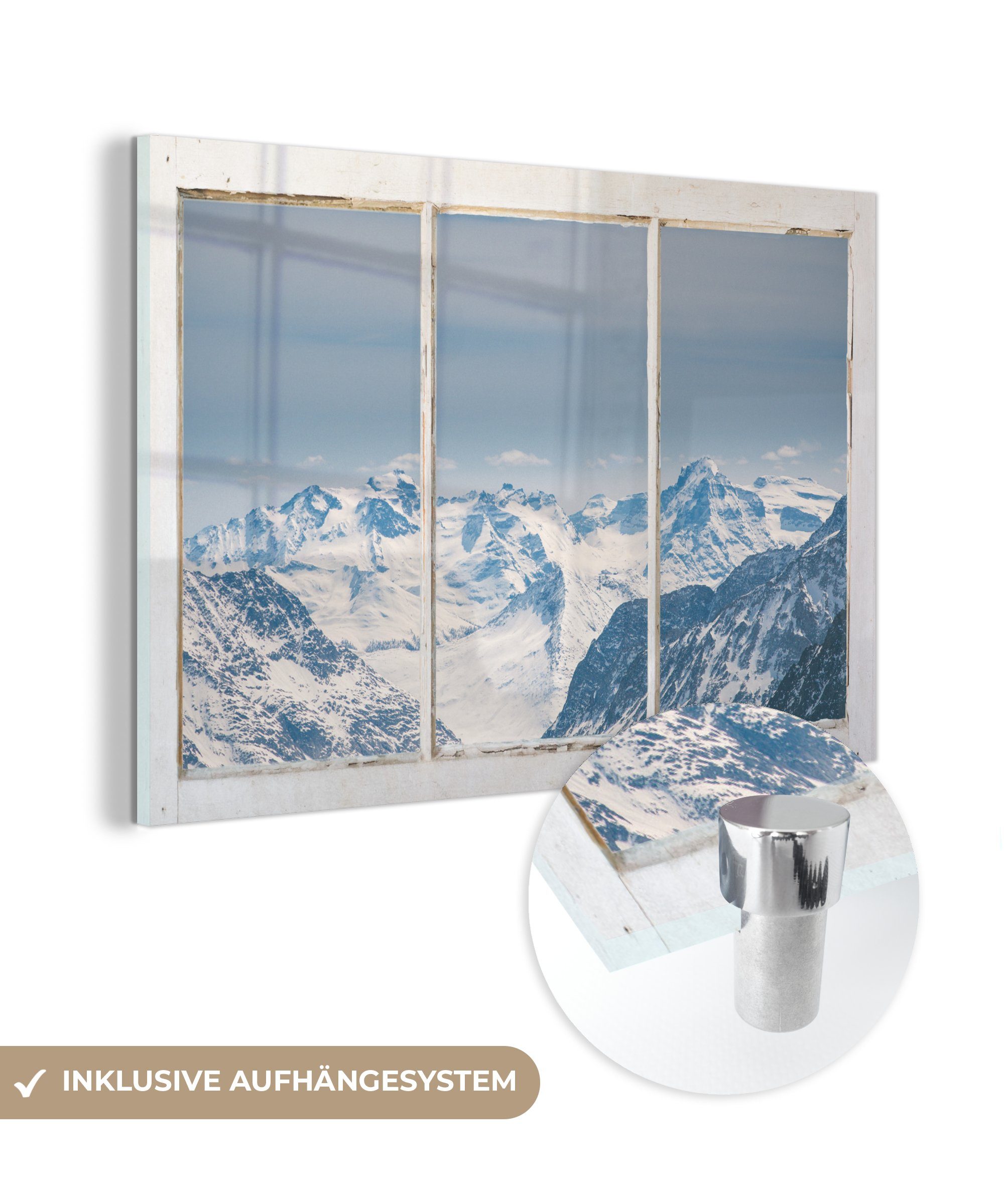 MuchoWow Acrylglasbild Aussicht Schnee, Bilder Foto auf - Berg auf St), Wandbild - (1 - Glasbilder - Glas Wanddekoration - Glas