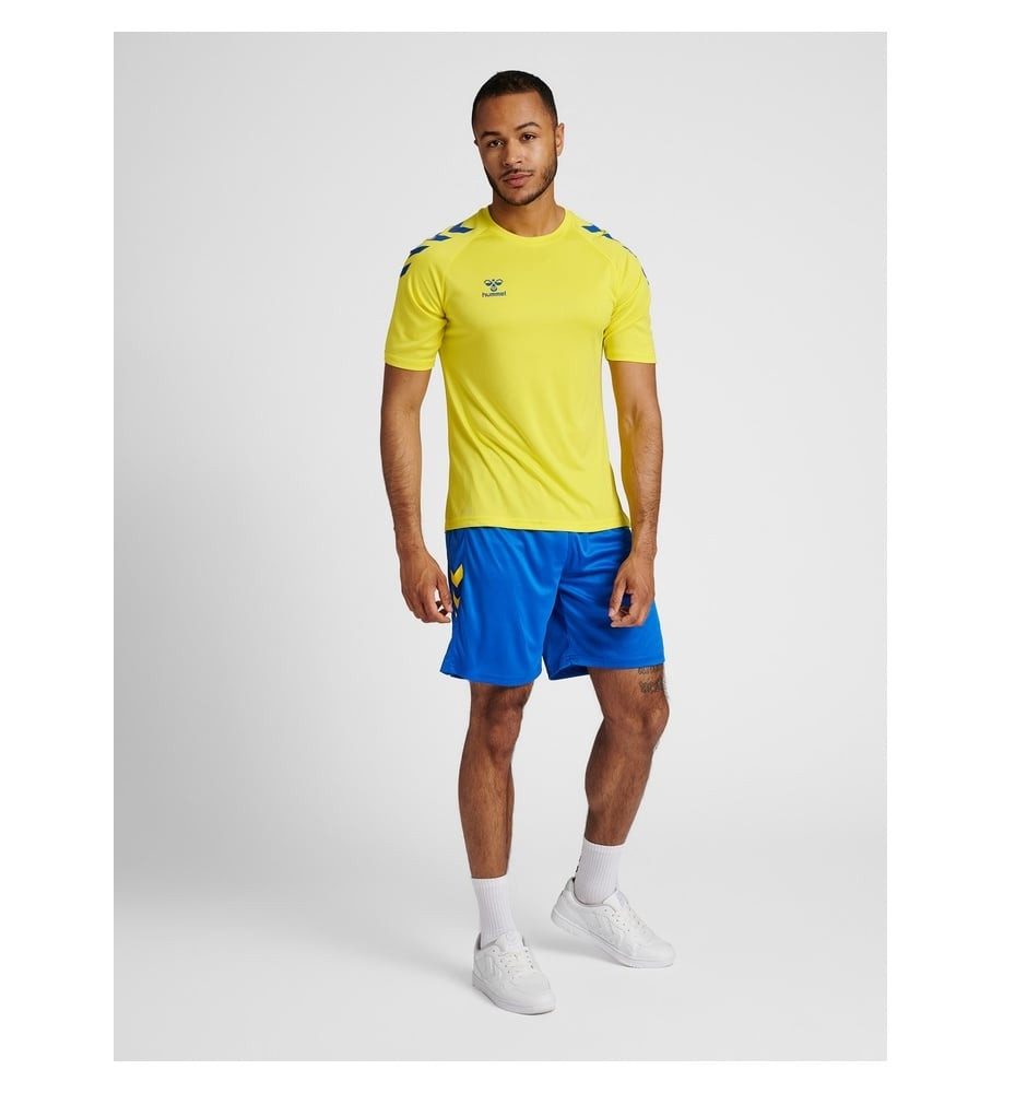 hummel T-Shirt hmlCORE XK Core Poly (Interlock-Stoff) Kurzarm gelb/blau Herren