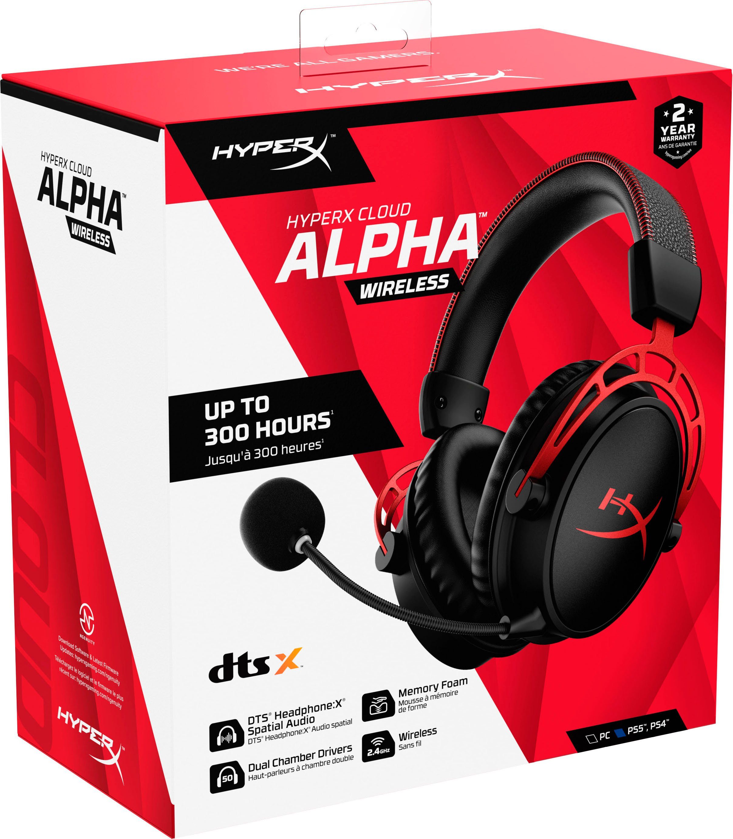 HyperX (LED Rauschunterdrückung) Wireless Mikrofon Gaming-Headset abnehmbar, Cloud Ladestandsanzeige, Alpha