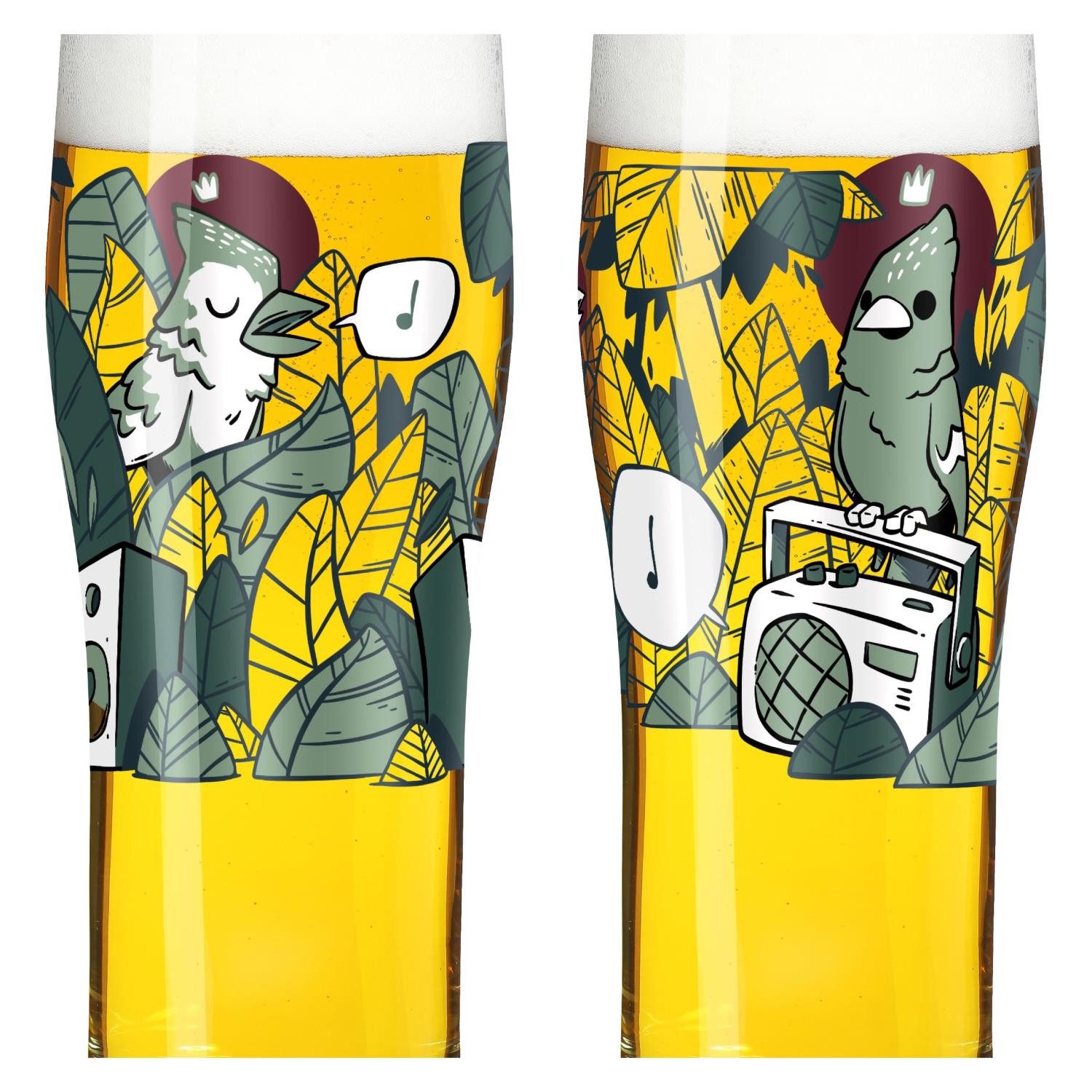 Ritzenhoff Bierglas BRAUCHZEIT, Glas, Spülmaschinengeeignet, Mehrfarbig, Illustration + Vogel, H: 20.5cm