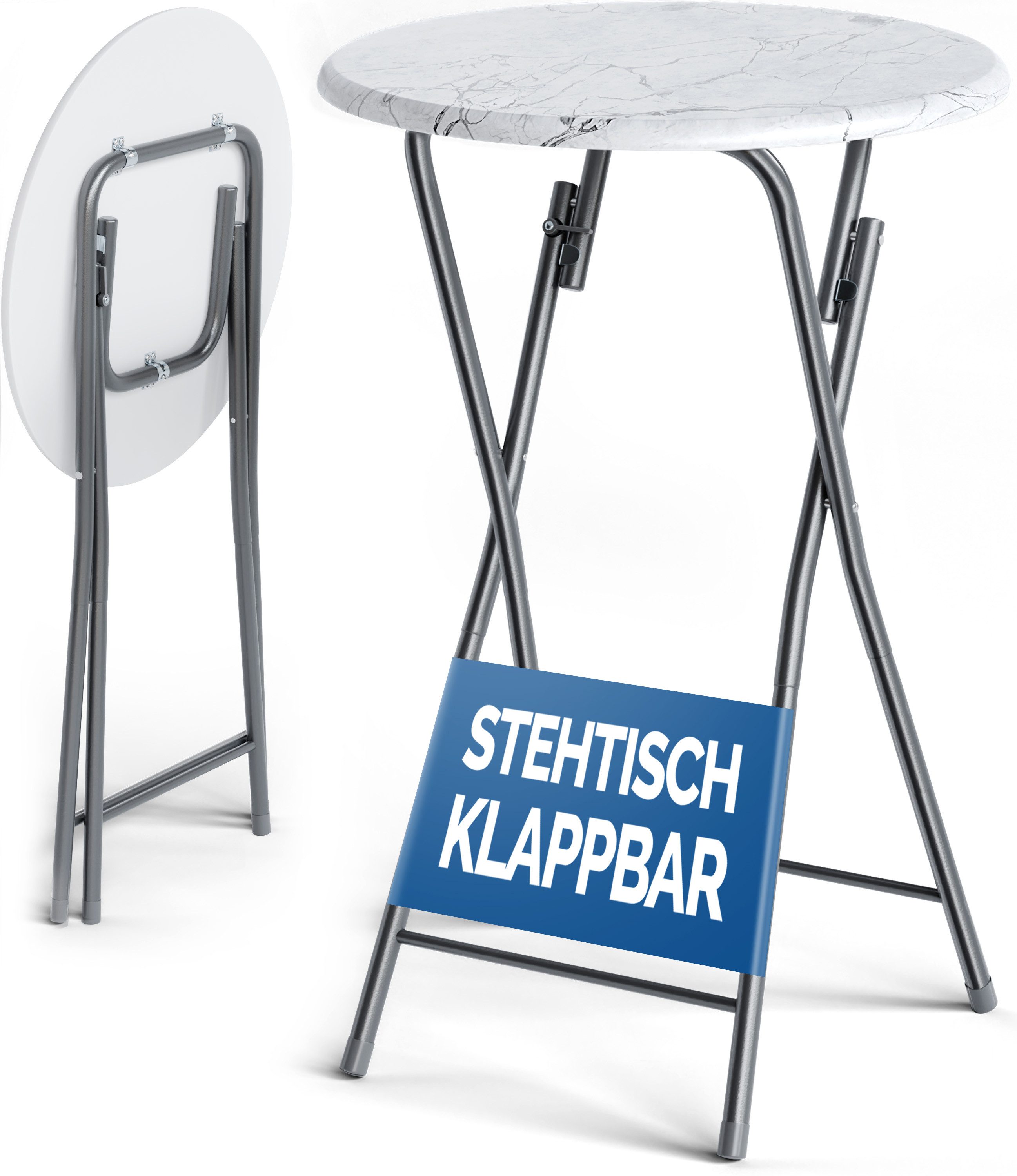 Casaria Stehtisch (1-St), Klappbar 110cm Hoch Rund Ø60cm Garten Camping Bistrotisch Partytisch