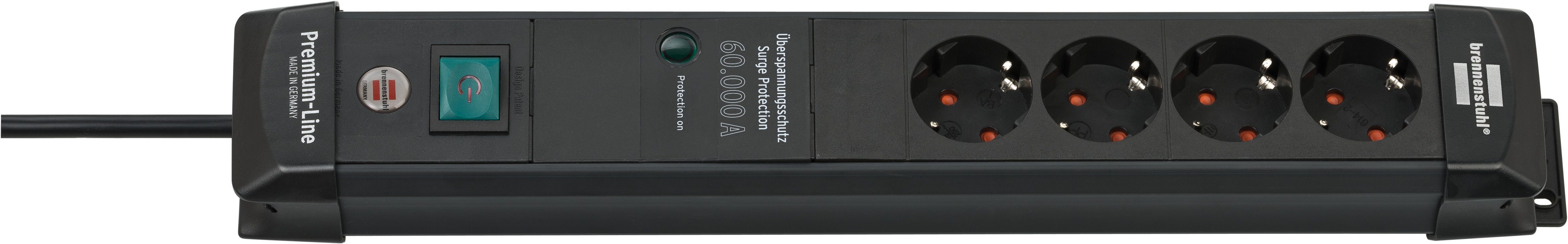 Brennenstuhl Premium-Line Steckdosenleiste 4-fach (Ein- / Ausschalter, Überspannungsschutz, Kabellänge 1,8 m), mit Überspannungsschutz bis zu 60.000A und Schalter