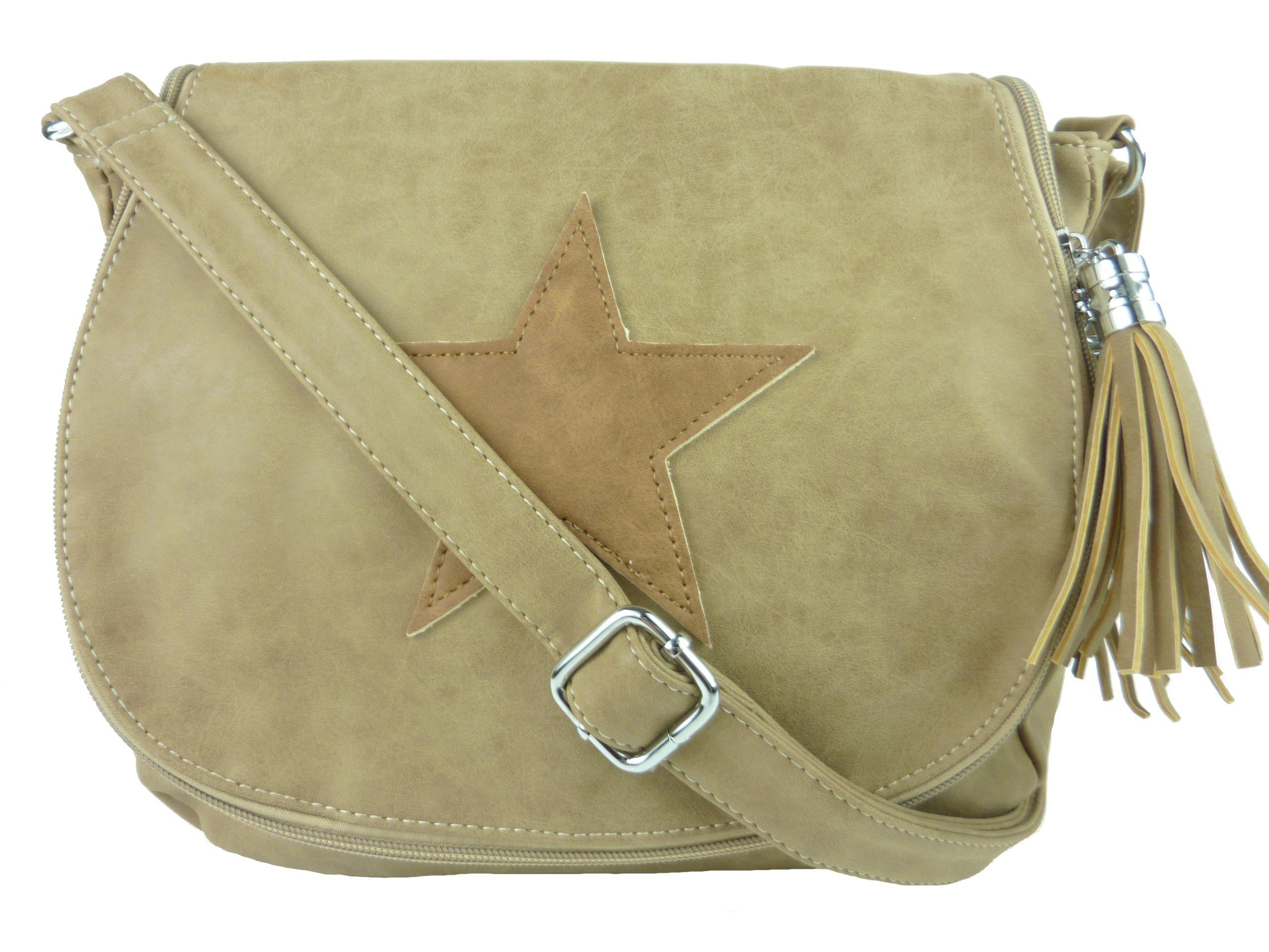 Taschen4life Umhängetasche Damen Tasche 8396, mit Stern Applikation, verstellbarer Trageriemen (Schultertasche)