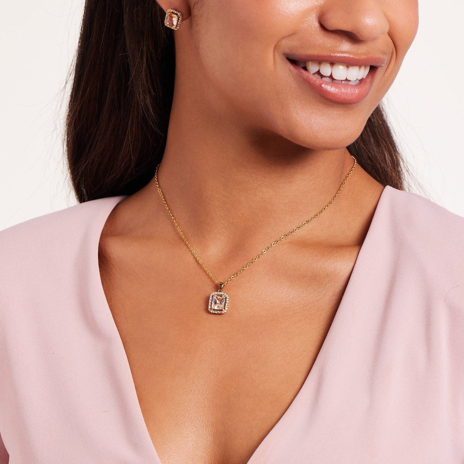 LUCARDI Kette mit Anhänger Halskette - Stahl - Gold - Zirkonia - Damen