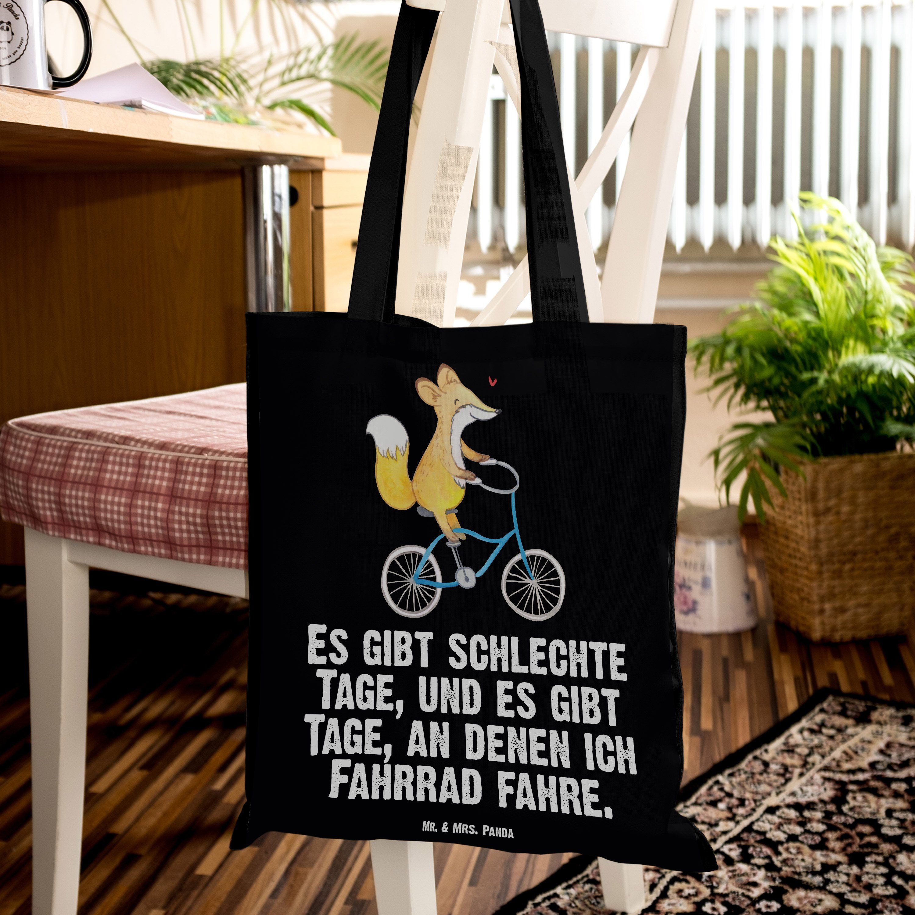 Panda Geschenk, Sport, Tragetasche (1-tlg) Mrs. Schwarz Fuchs & fahren Radeln, - - Fahrrad Tage Mr. Auszei