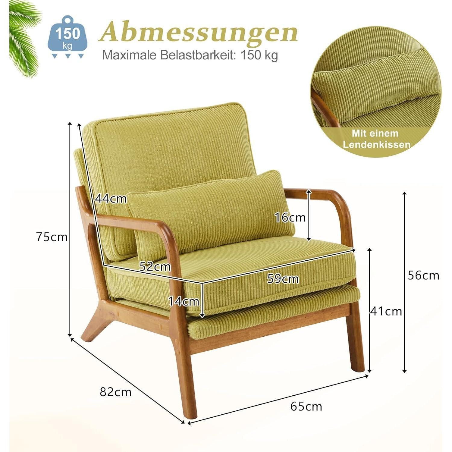LuxusKollektion Cocktailsessel Sessel Cocktailsessel Loungesessel Ohrensessel Massivholz Grün