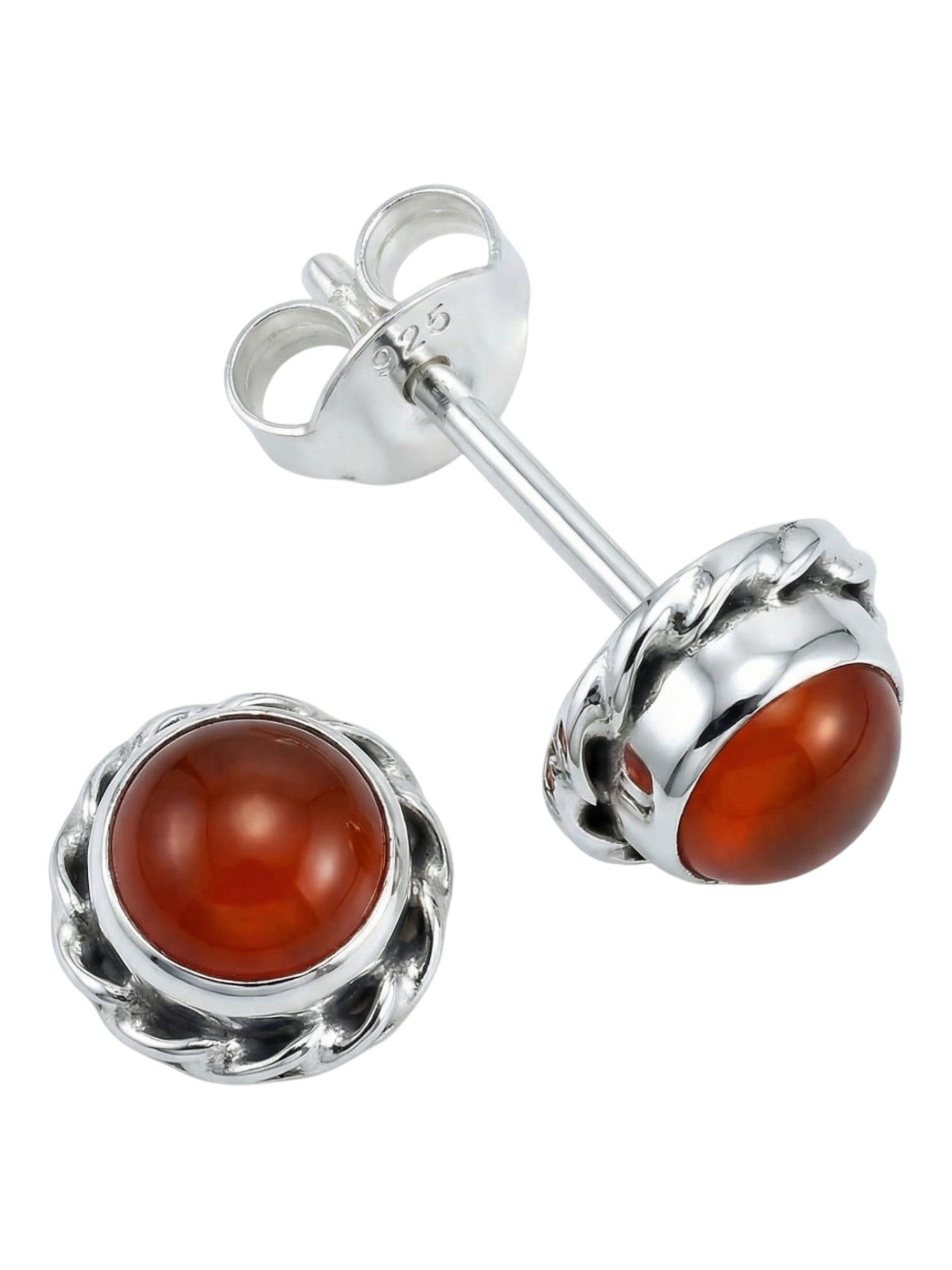 mantraroma Paar Ohrstecker NALU aus 925 Silber mit Karneol (Paar, Paar Ohrringe mit Schmuckbeutel), 925 Sterling Silber Ohrringe für Damen