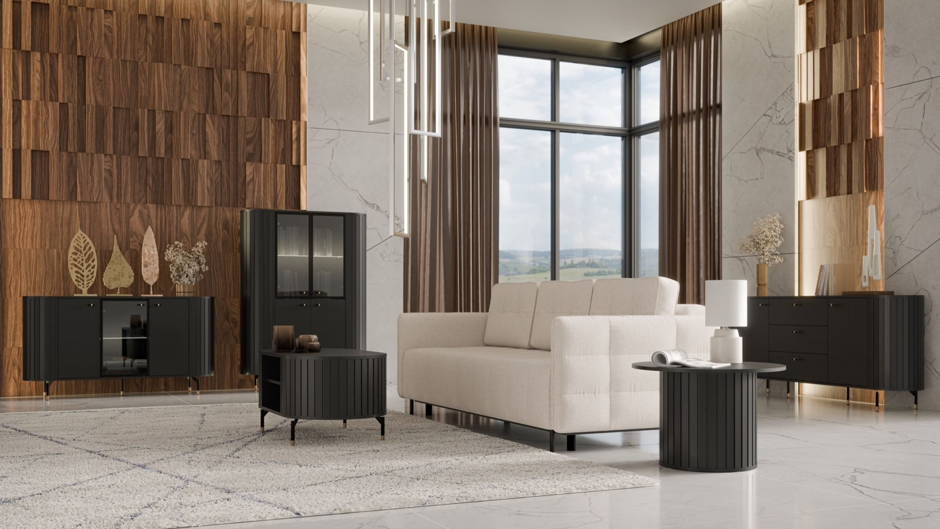 Selsey Couchtisch ZANTE, oval mit Lamellen und 2 Ablagefächern 104x56 cm