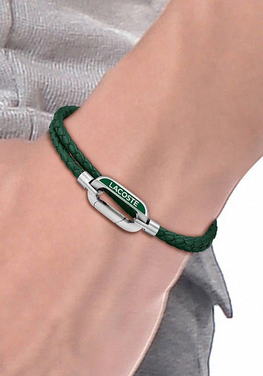 Lacoste Armband Schmuck Edelstahl Armschmuck Polo, Lacoste STARBOARD, Jeans, Hoodie, Krokodil Sneaker! Lederarmband Jacke, grün-edelstahlfarben mit zu Shirt, 