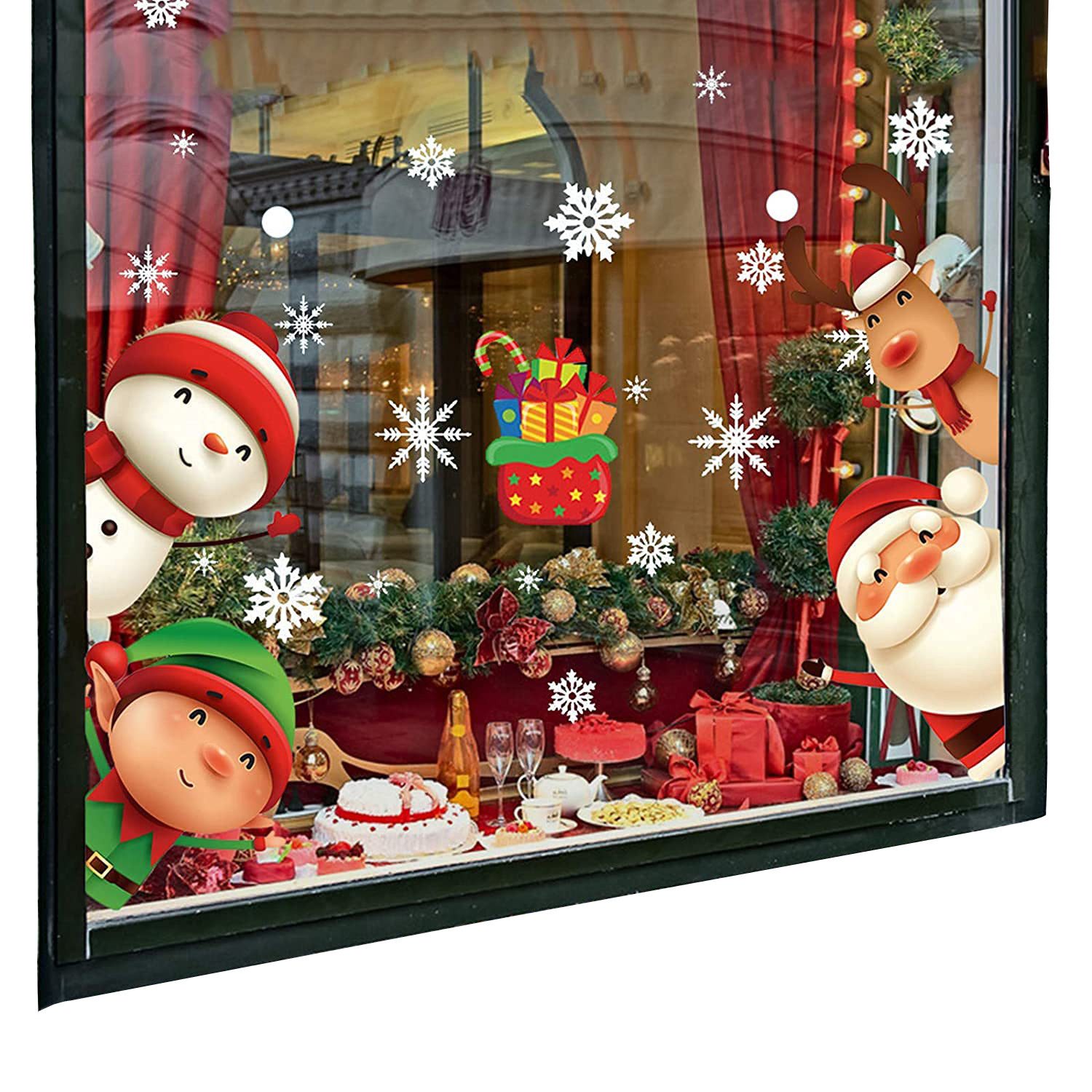 Bomiclss Fensterfolie Aufkleber 82 Stk Fensterbilder Weihnachten Selbstklebend, Fensterdeko, Weihnachten Wiederverwendbar,PVC Schneeflocken Fensterdeko
