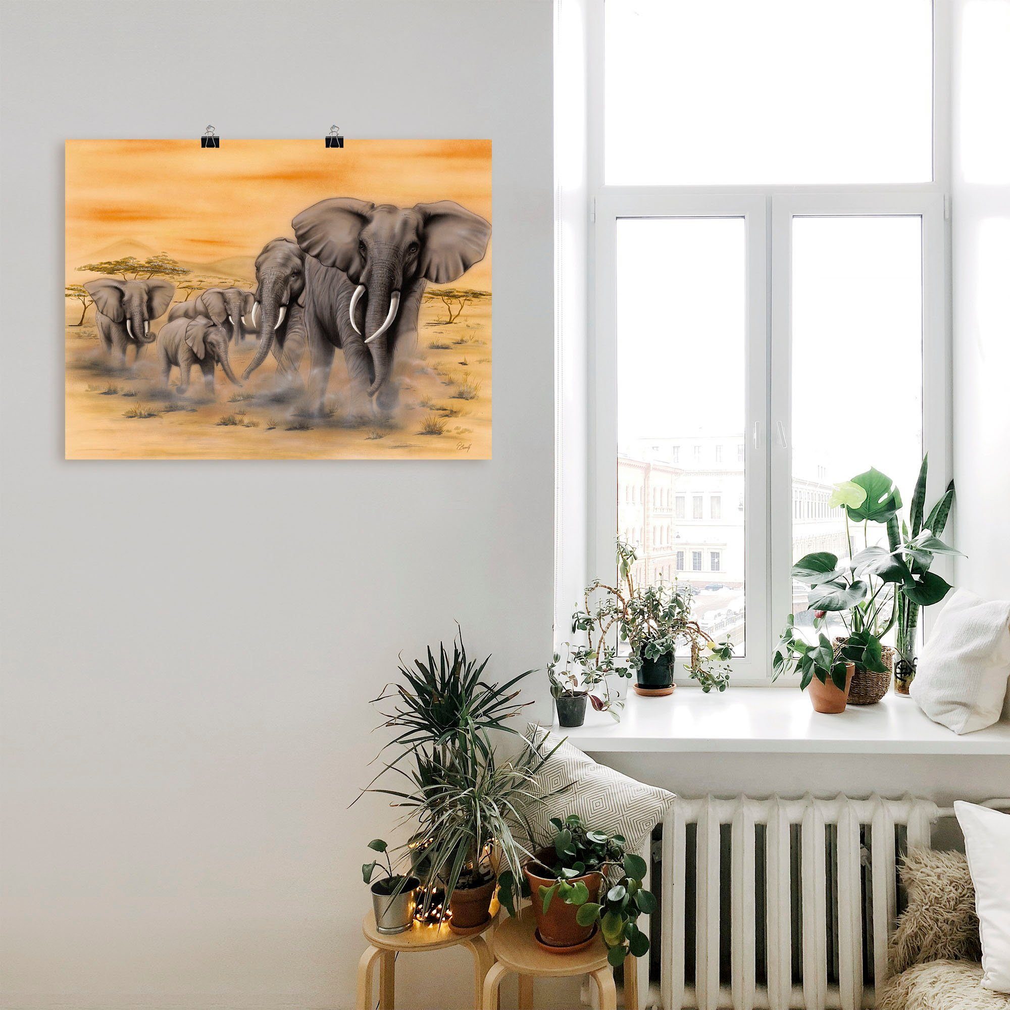 Artland Wandbild Steppenelefanten, Elefanten Bilder Größen St), als Leinwandbild, Wandaufkleber (1 in Alubild, oder Poster versch