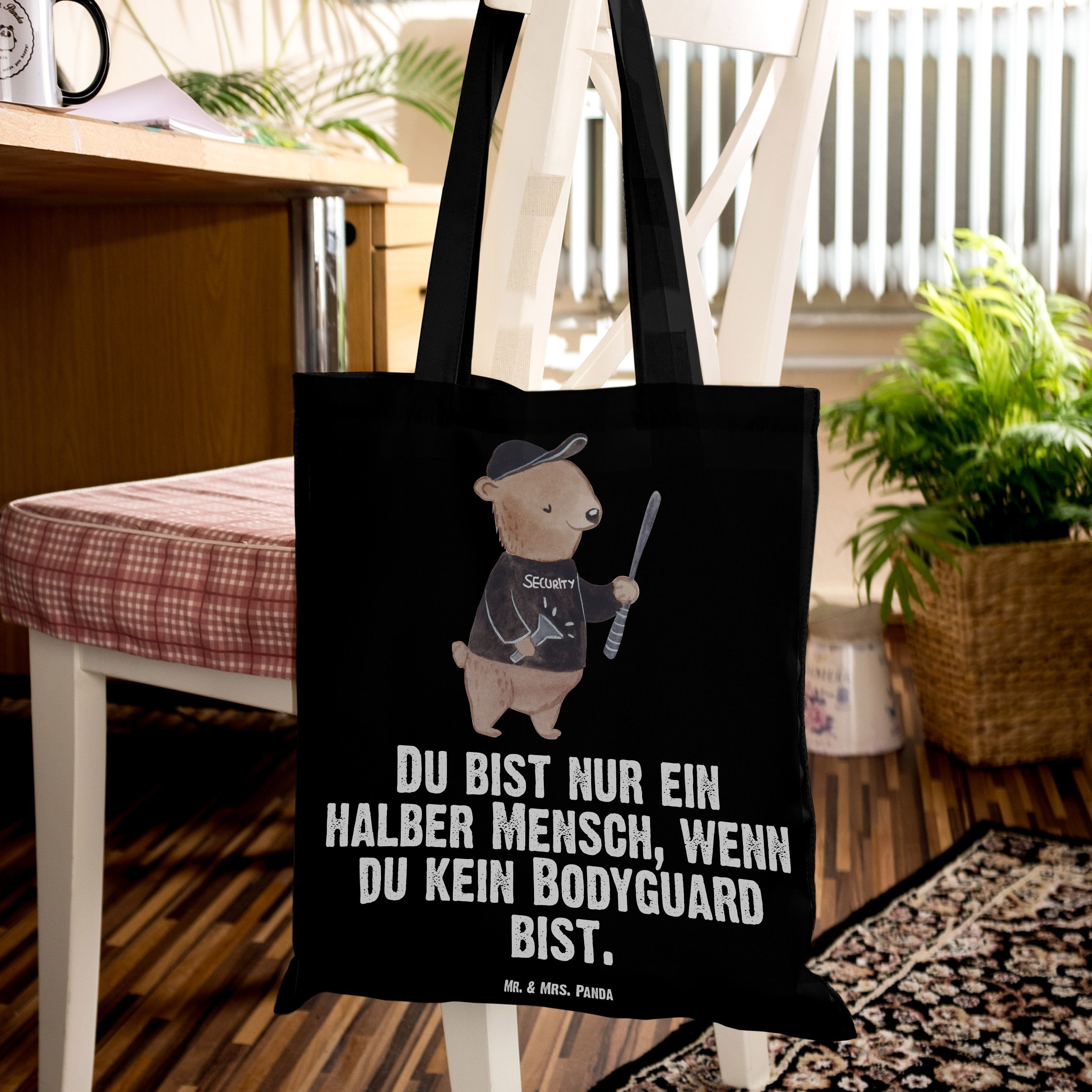 Jutebeutel mit - Kollegin, Beutel, Schwarz Herz Mrs. Mr. - Tragetasche Geschenk, (1-tlg) Bodyguard Panda &