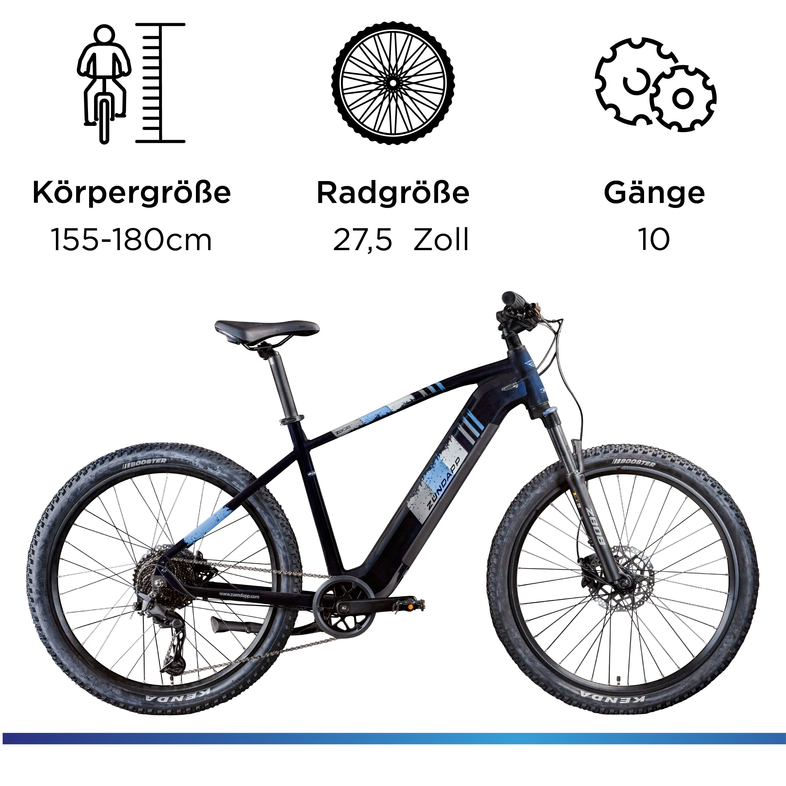 Zündapp E-Bike Mountainbike Z808, 10 Gang Shimano Deore RD-T6000 Schaltwerk, Kettenschaltung, Heckmotor, Pedelec, Elektrofahrrad für Damen und Herren, MTB