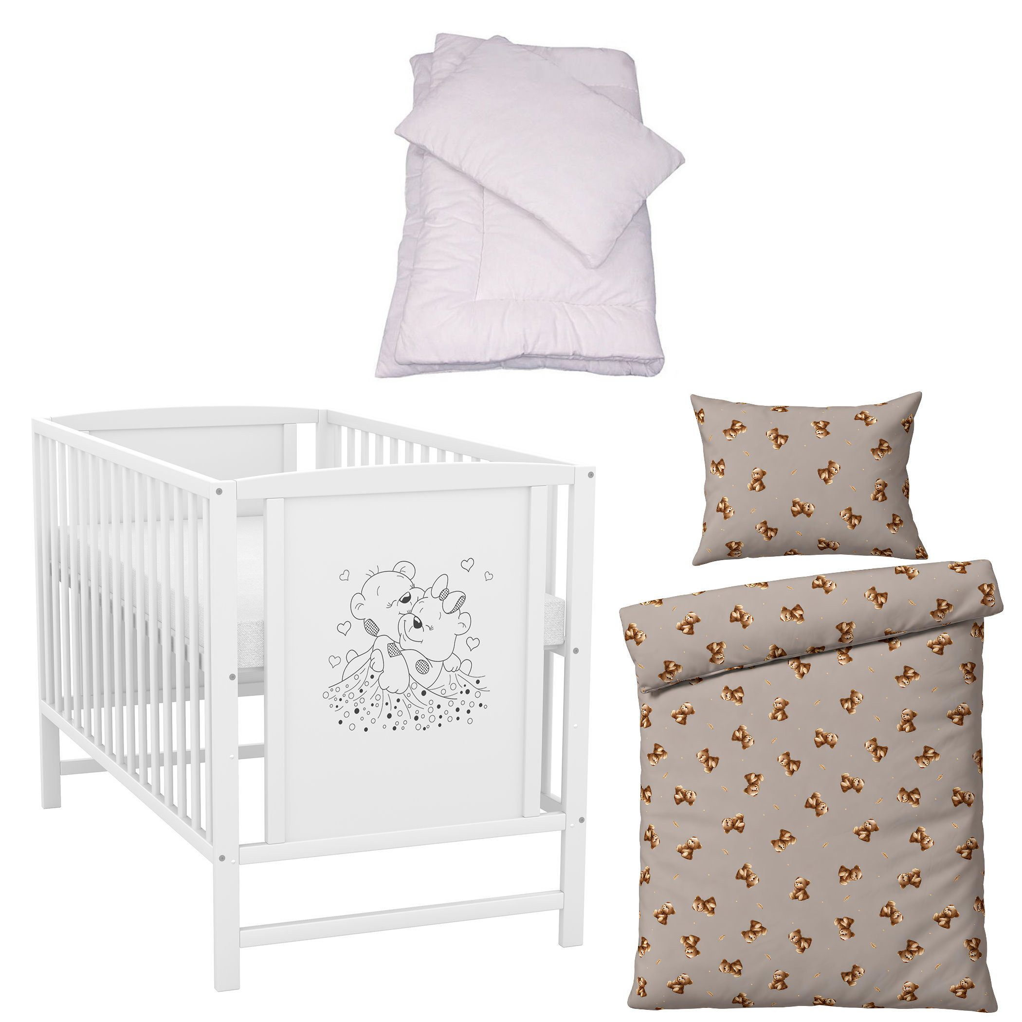 Baby-Delux Komplettbett Babybett Mia Komplettset, 7-tlg., Kinderbett 60x120 cm weiß, Bettset verschiedene Designs