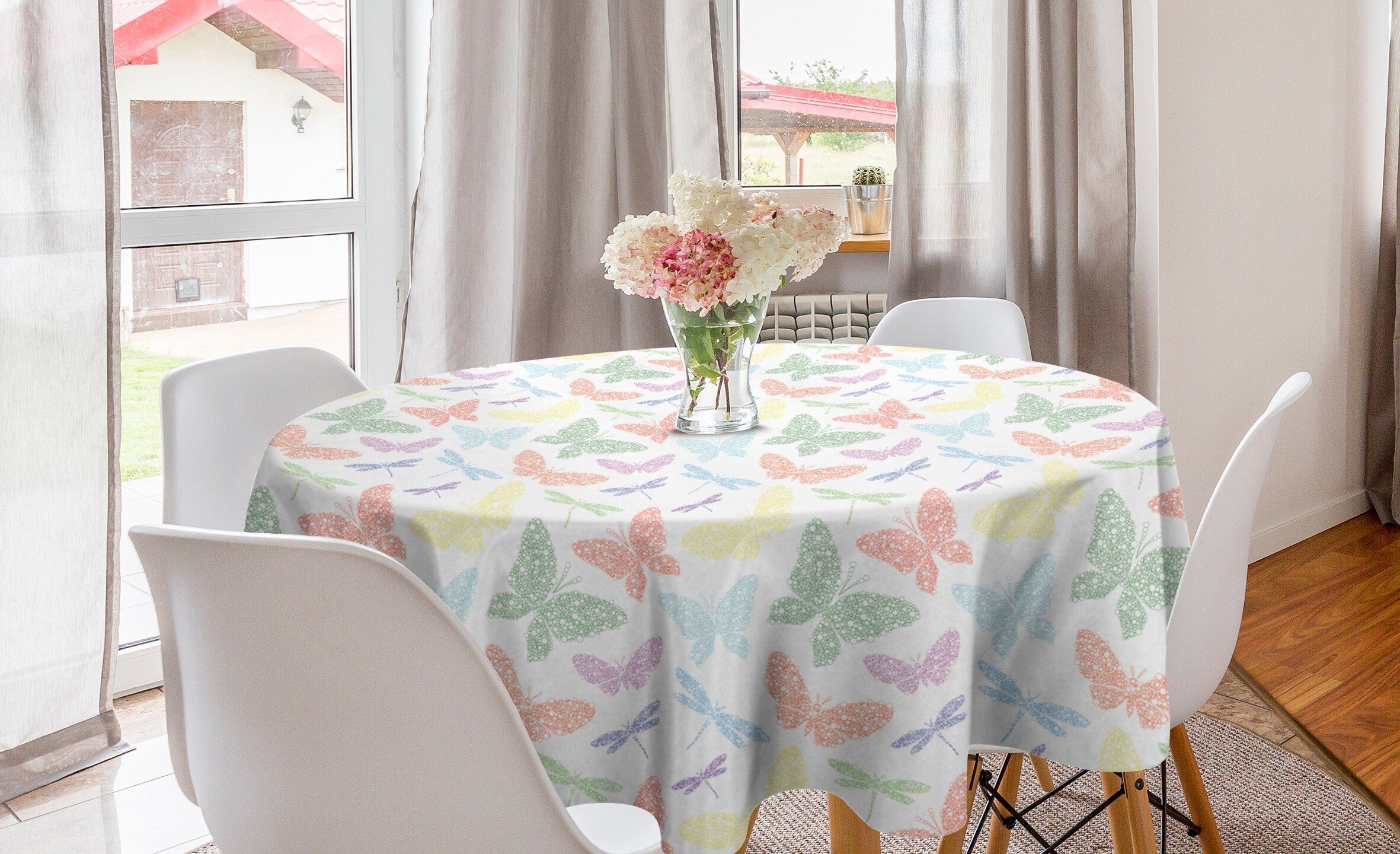 Tischdecke für Tischdecke Tier Küche Abakuhaus Kreis Schmetterlings-Libelle Abdeckung Dekoration, Esszimmer