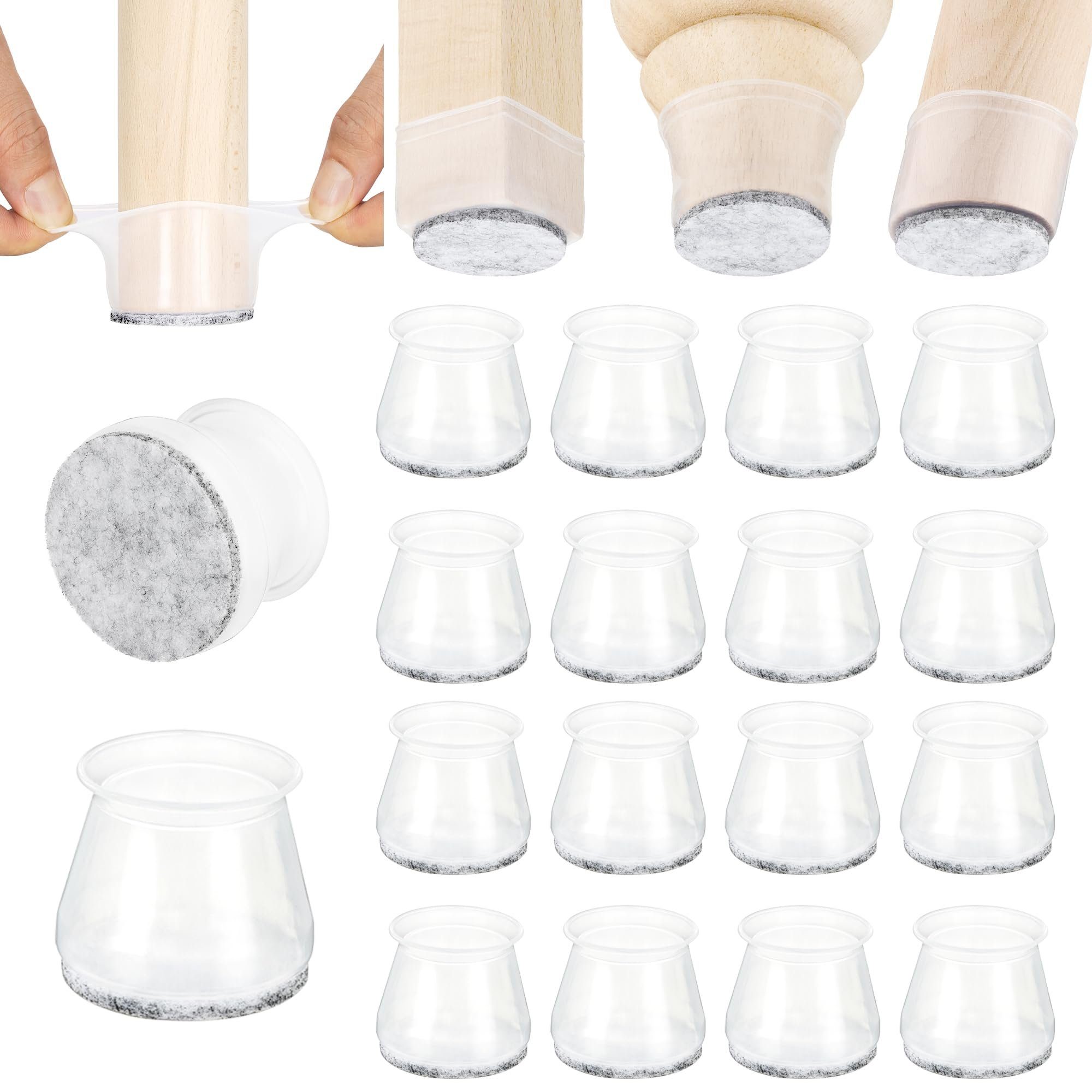 Aneaseit Stuhlsocke Transparent Silicone Chair Leg Caps, 38mm, 16-Pack - Leg Protection, Silikon Stuhlbeinkappen, 38 mm, 16 Stück, transparent