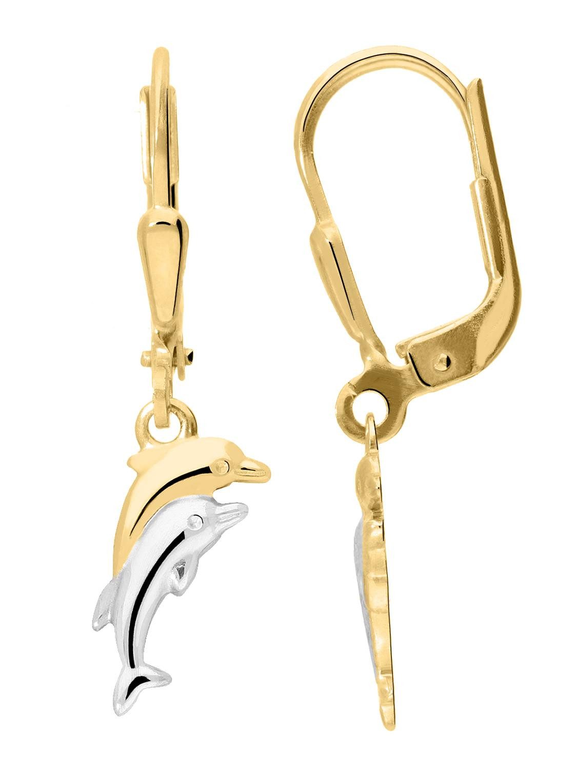 My Gold Paar Ohrhänger Damen & Mädchen Delfin Ohrringe hängend Gold 333 - Dolphin Twins (Set, 2-tlg., inkl. Schmuckbox), Geschenke