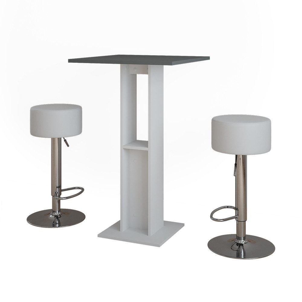 Vicco Bartisch Repose, Weiß/Anthrazit, 65 x 65 cm mit 2 Barhockern günstig online kaufen