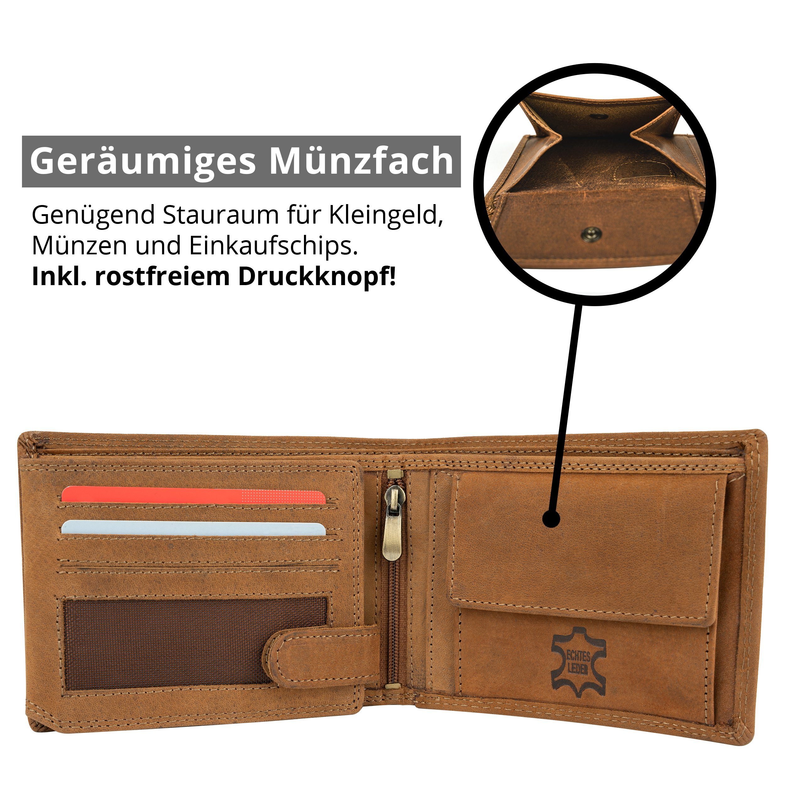 MOKIES Geldbörse Herren Portemonnaie G305 Nappa (querformat), 100% Echt-Leder, RFID-Schutz, Nappa-Leder, GESCHENKBOX