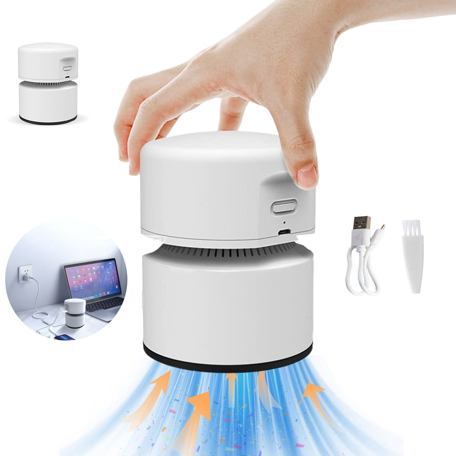 MOPUEA Krümel-Akkusauger Handstaubsauger USB Wiederaufladbar Mit Zwei Saugstufen, USB Ladefunktion Zwei Saugstufen 1800mAh Akku Tragbar