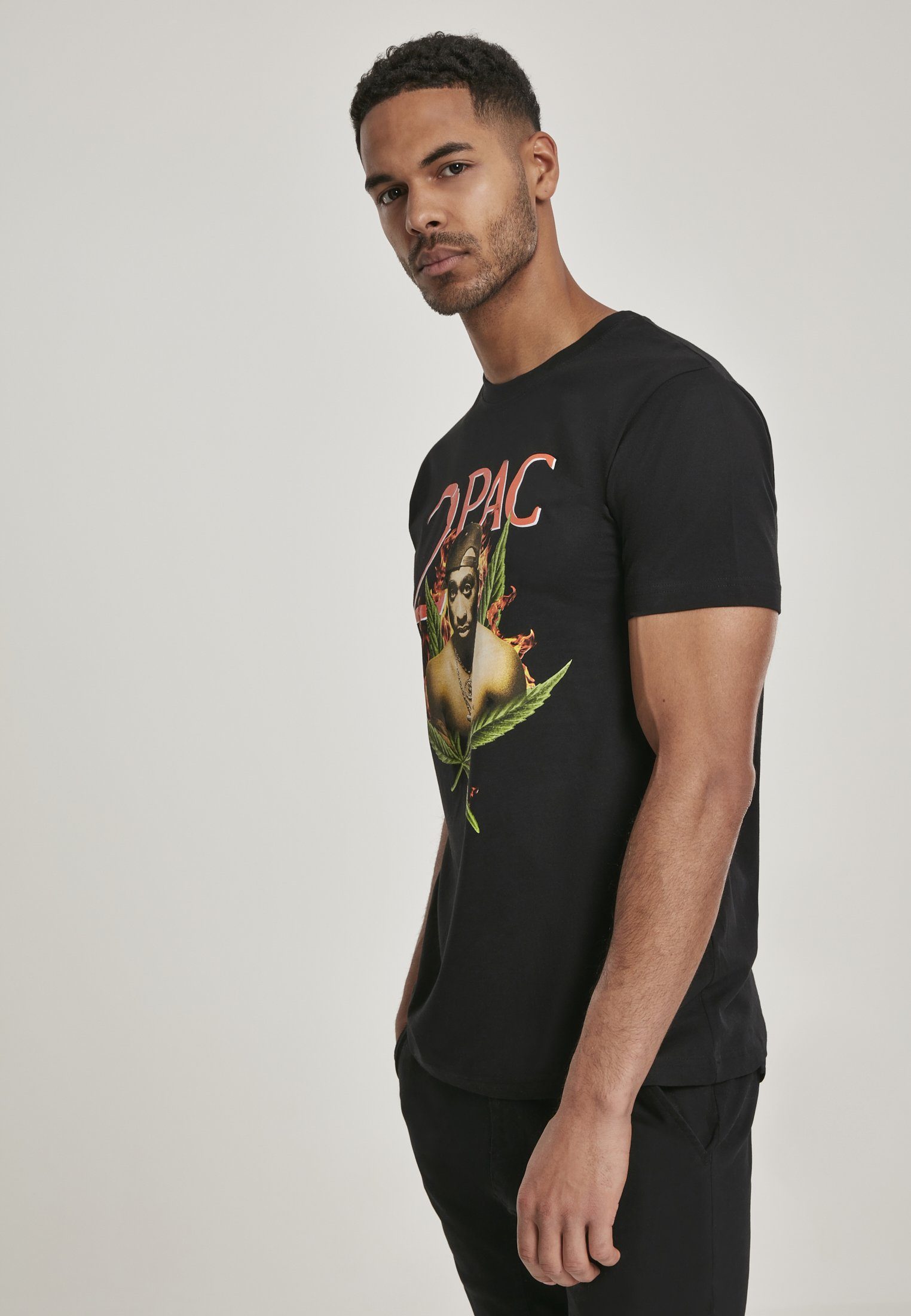 Mister Tee Fireleaf MisterTee Herren Fireleaf Tee Tupac Kurzarmshirt MT1056 black (1-tlg) Tupac