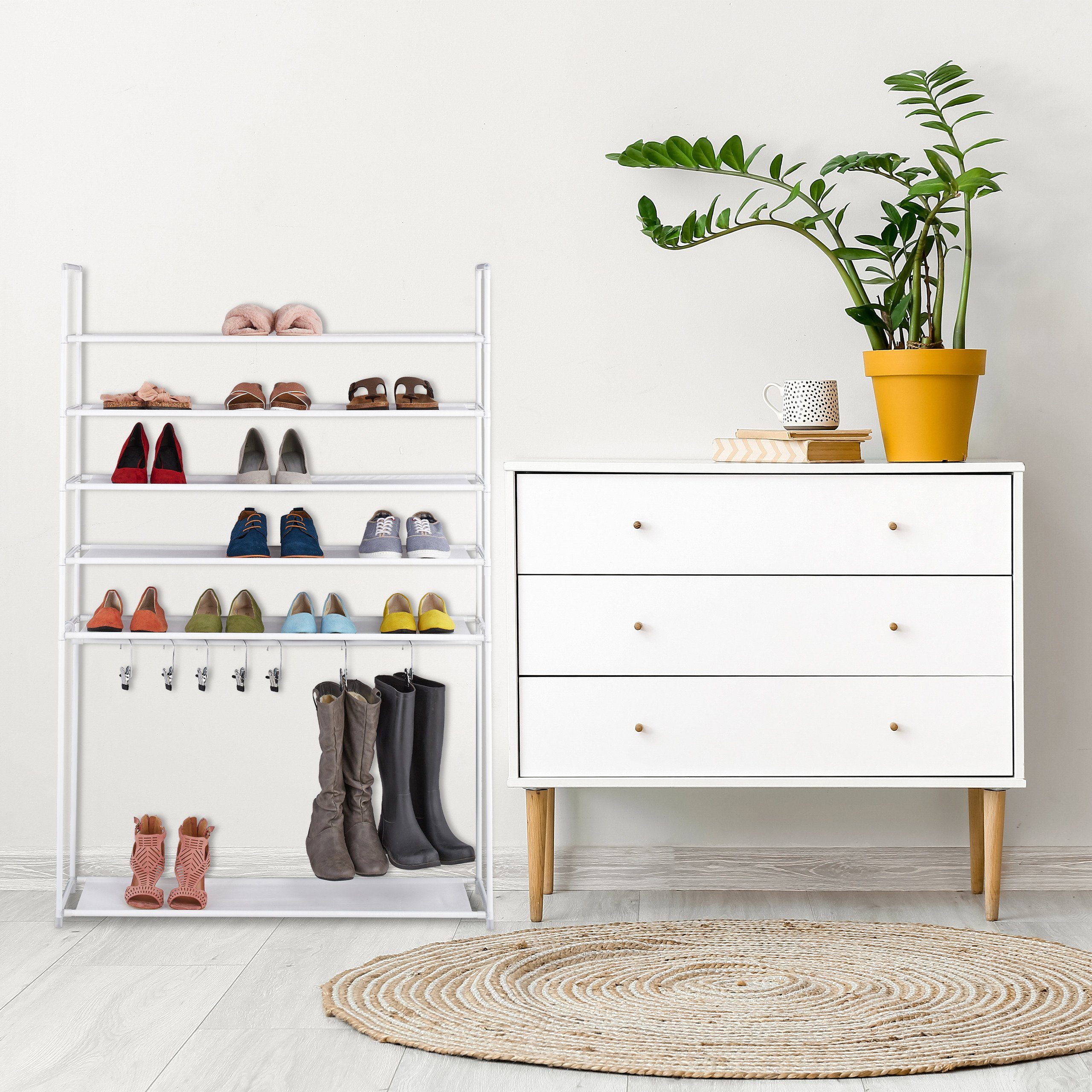 relaxdays Schuhregal mit Stiefelfach, Weiß günstig online kaufen