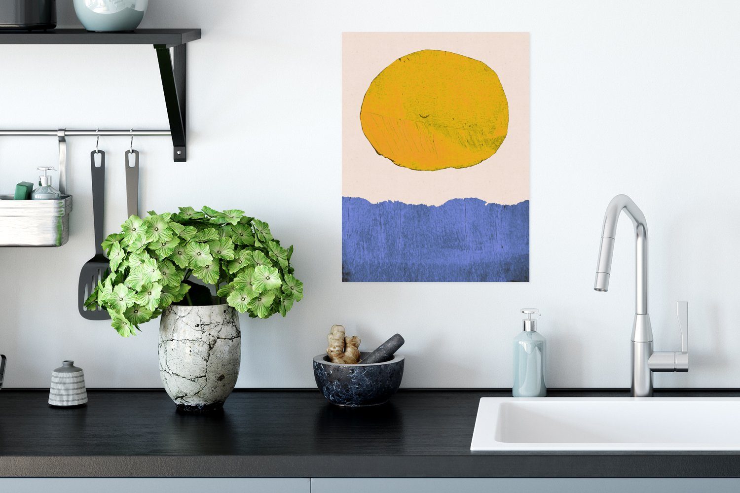 Wandposter - Poster Wohnzimmer, Sonne Rahmen MuchoWow Abstrakt, - Blau - Wandbild, Ohne Poster, für - Gelb St), Wasser (1