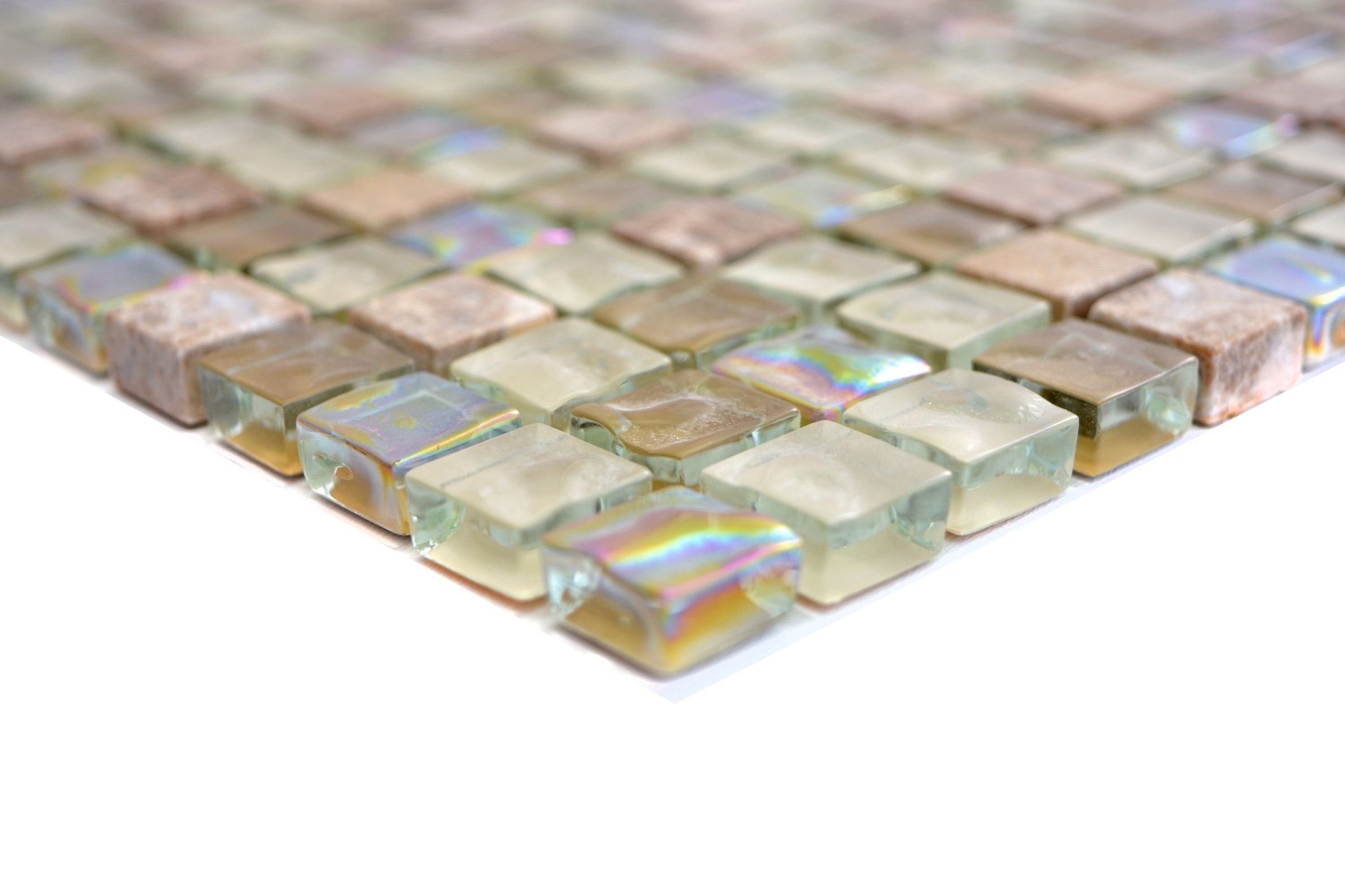 Glasmosaik Mosani beige goldbraun hellbraun Naturstein Mosaikfliesen Mosaikfliese