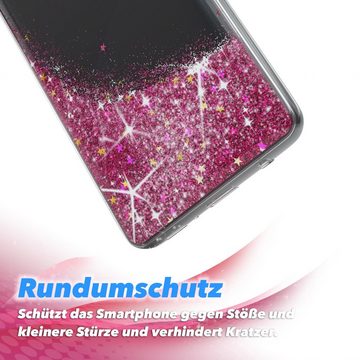 EAZY CASE Handyhülle Liquid Glittery Case für Samsung Galaxy A41 6,1 Zoll, Glitzerhülle Shiny Slimcover stoßfest Durchsichtig Bumper Case Pink