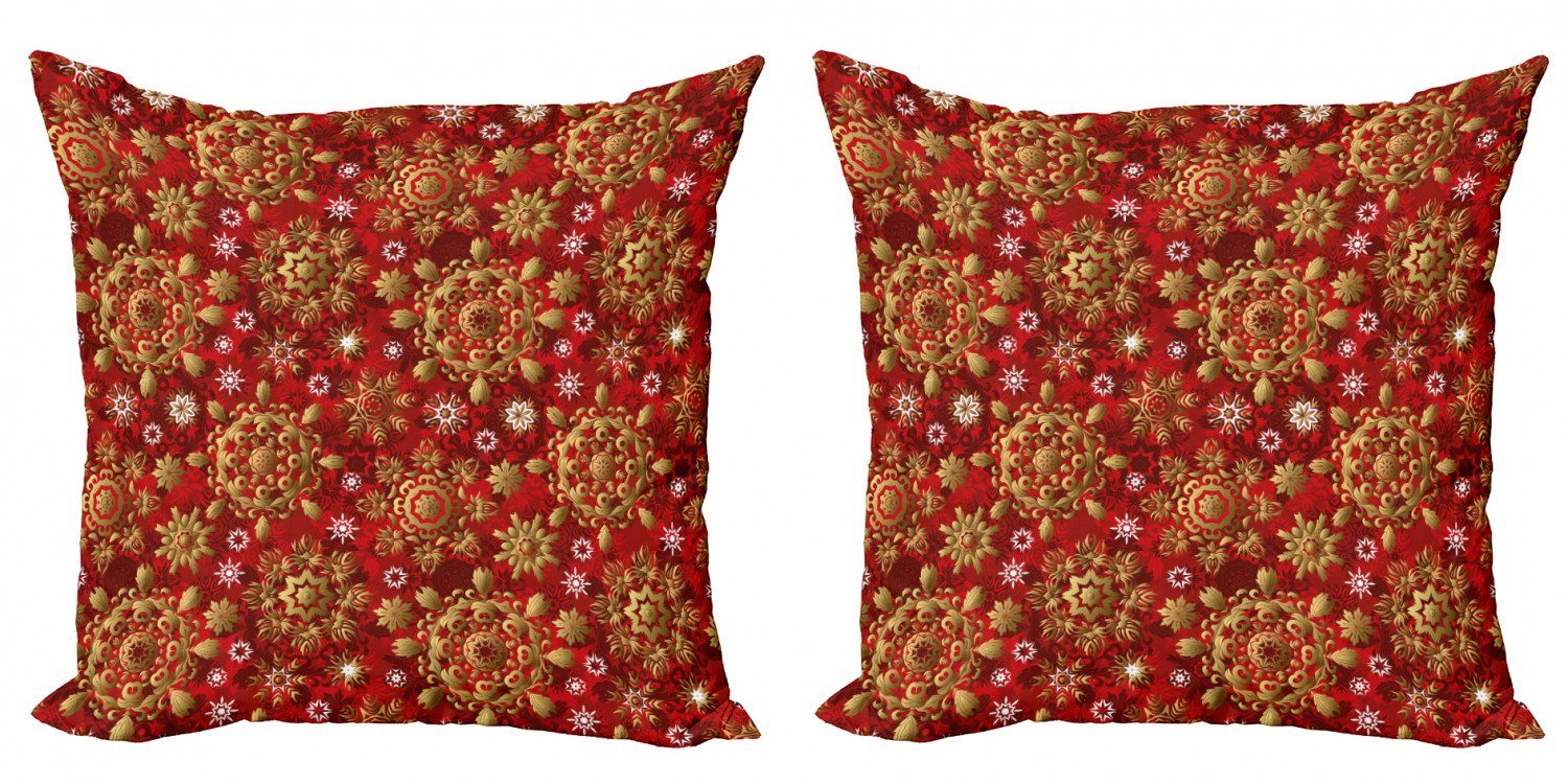 Kissenbezüge Modern Accent Doppelseitiger Digitaldruck, Abakuhaus (2 Stück), Red Mandala Weihnachten Flora Ornament | Kissenbezüge