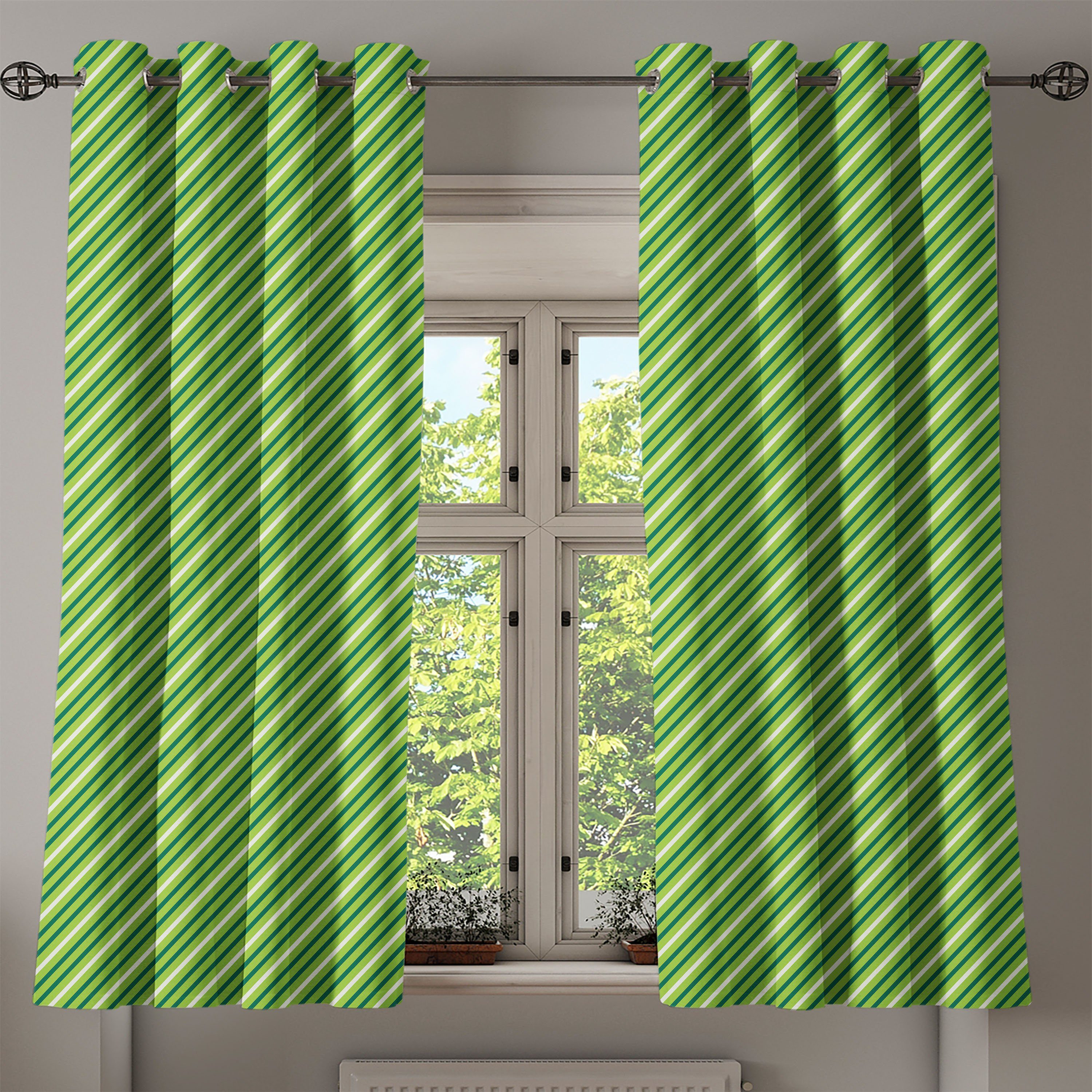 Gardine Dekorative 2-Panel-Fenstervorhänge für Schlafzimmer Geometrisch Irish Muster Abakuhaus, Wohnzimmer, gestreiftes