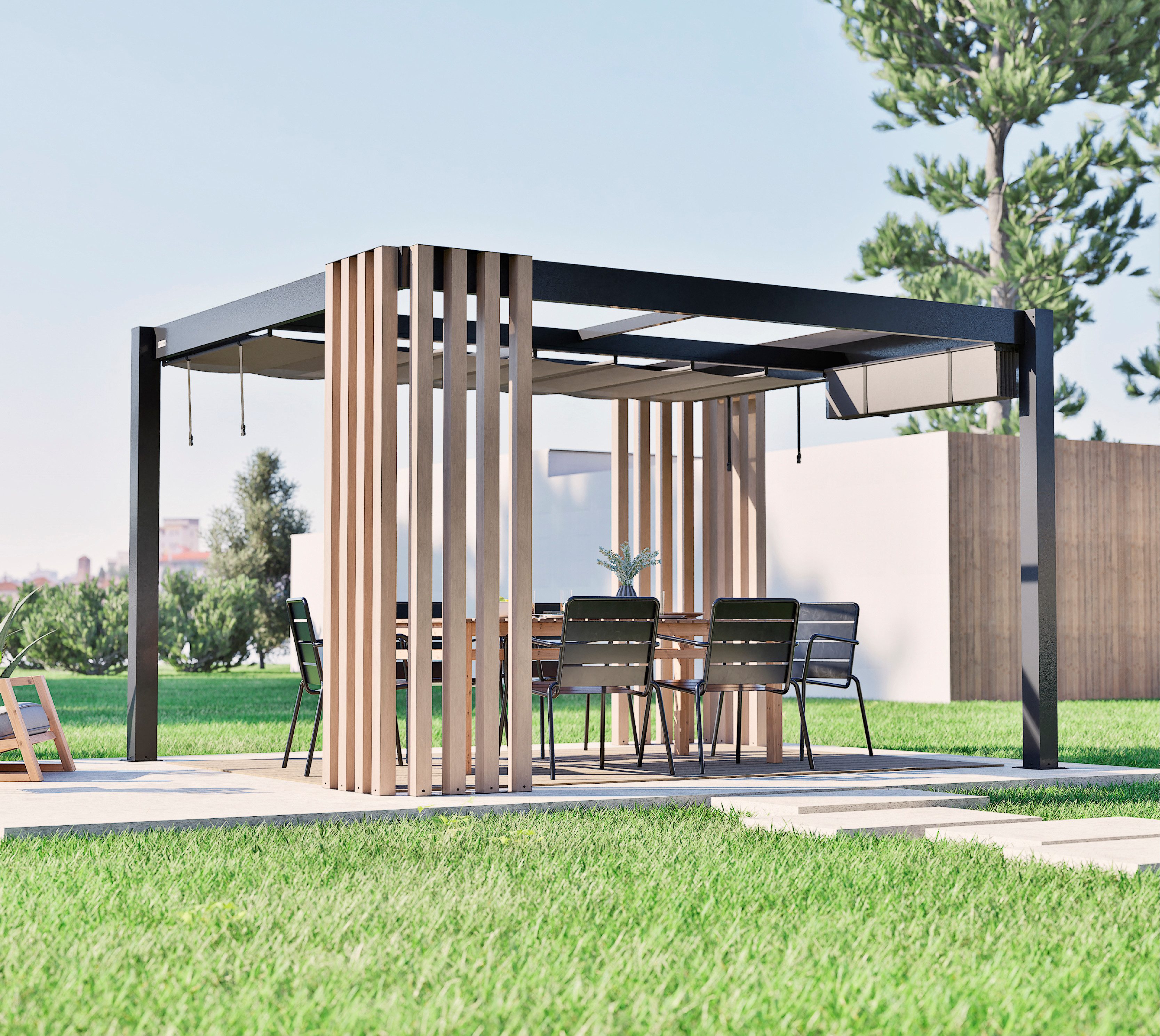 Sojag Pavillon Lito 1012 mit Sonnensegel Schwarz-Grau, Massive Konstruktion aus Aluminium