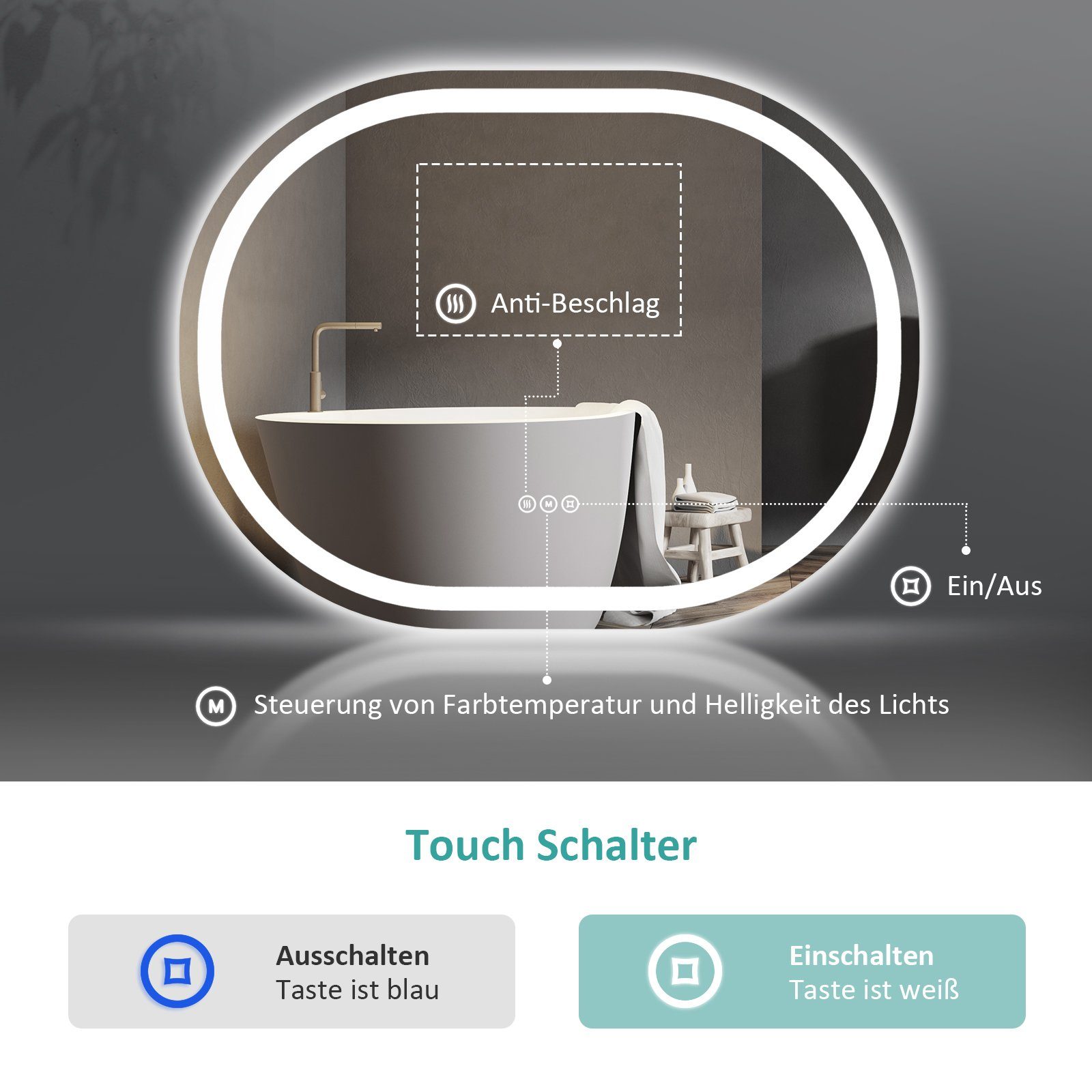 EMKE Badspiegel mit Kalt/Neutral/Warmweiß Licht Beleuchtung günstig online kaufen