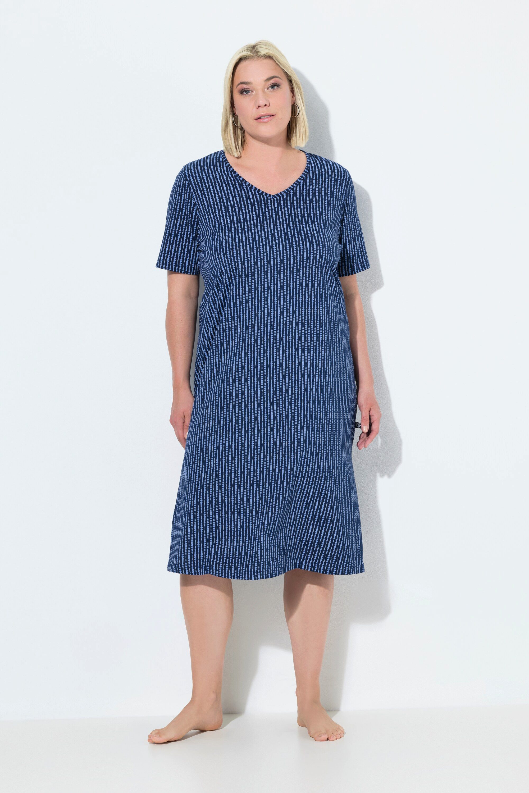 Ulla Popken Nachthemd Nachthemd Punkte V-Ausschnitt Halbarm günstig online kaufen