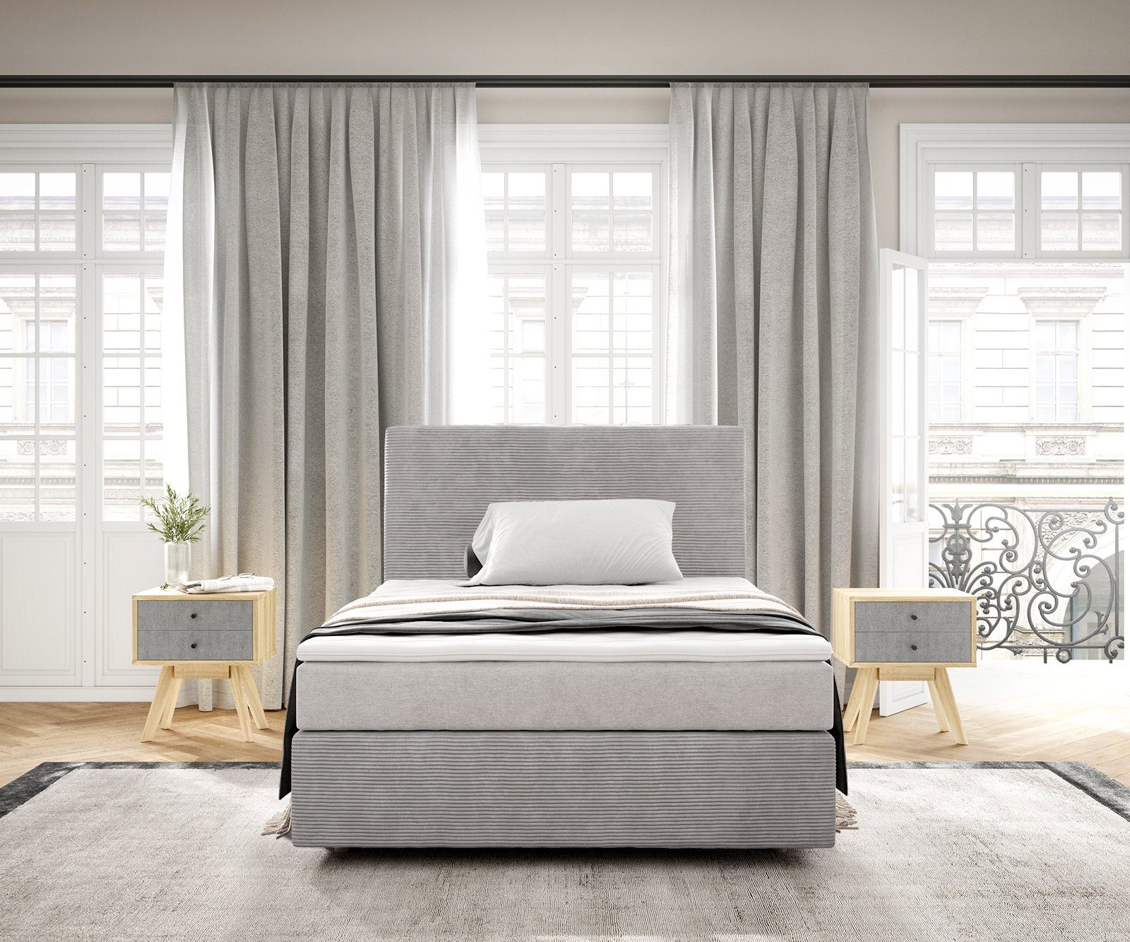 DELIFE Boxspringbett Dream-Well, Cord Silbergrau 120x200 günstig online kaufen