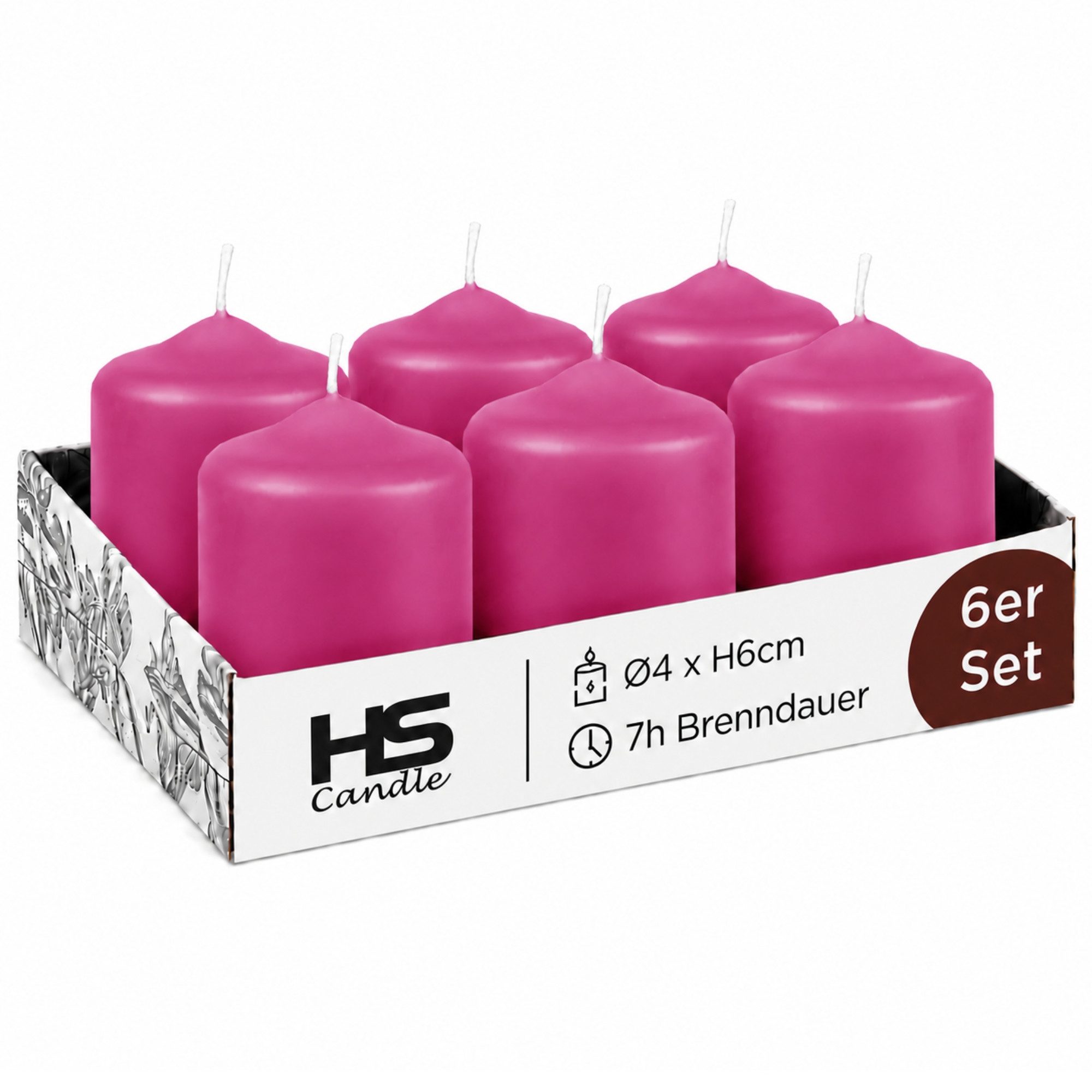 HS Candle Stumpenkerze kompakt und unparfümiert (6-tlg., Dekolicht), Ø4xH6 cm Teelichtgröße, bis zu 7h Brenndauer je Kerze, Wachsmischung