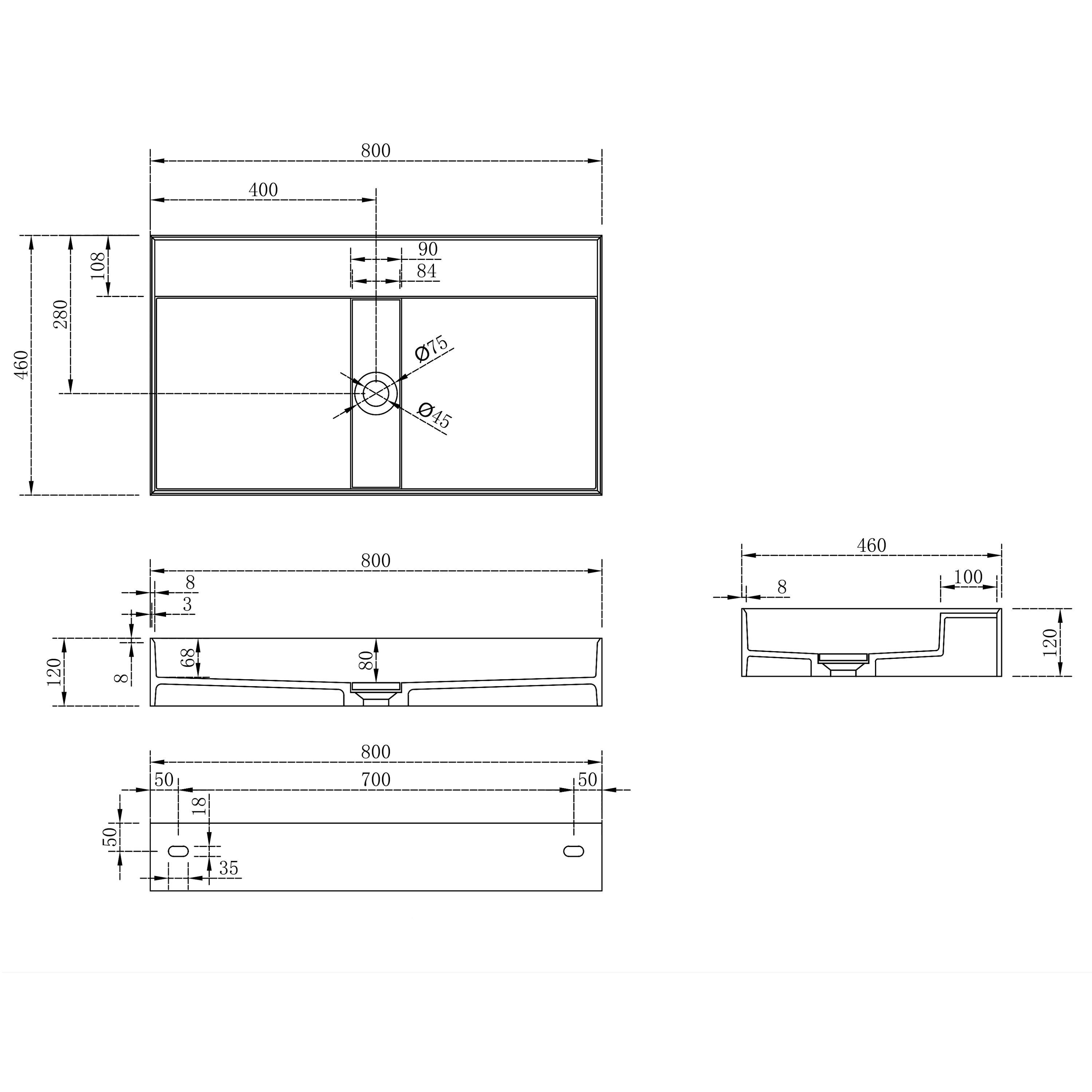Bernstein Waschtisch TWG211 Weiß matt 80cm, Wandwaschbecken 80cm Mineralgus günstig online kaufen