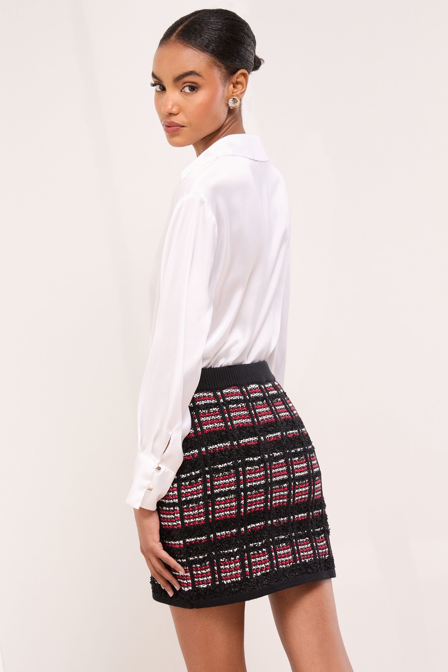 LIPSY Minirock Lipsy karierter Bouclé-Strickrock mit Besatz (1-tlg) günstig online kaufen