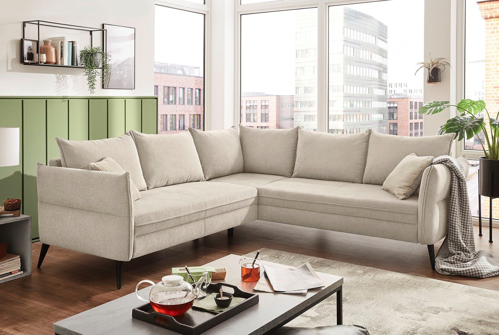 Jockenhöfer Gruppe Ecksofa Jesolo, Wellenfederung für einen angenehmen Sitzkomfort, elegant leichte Optik beige | beige