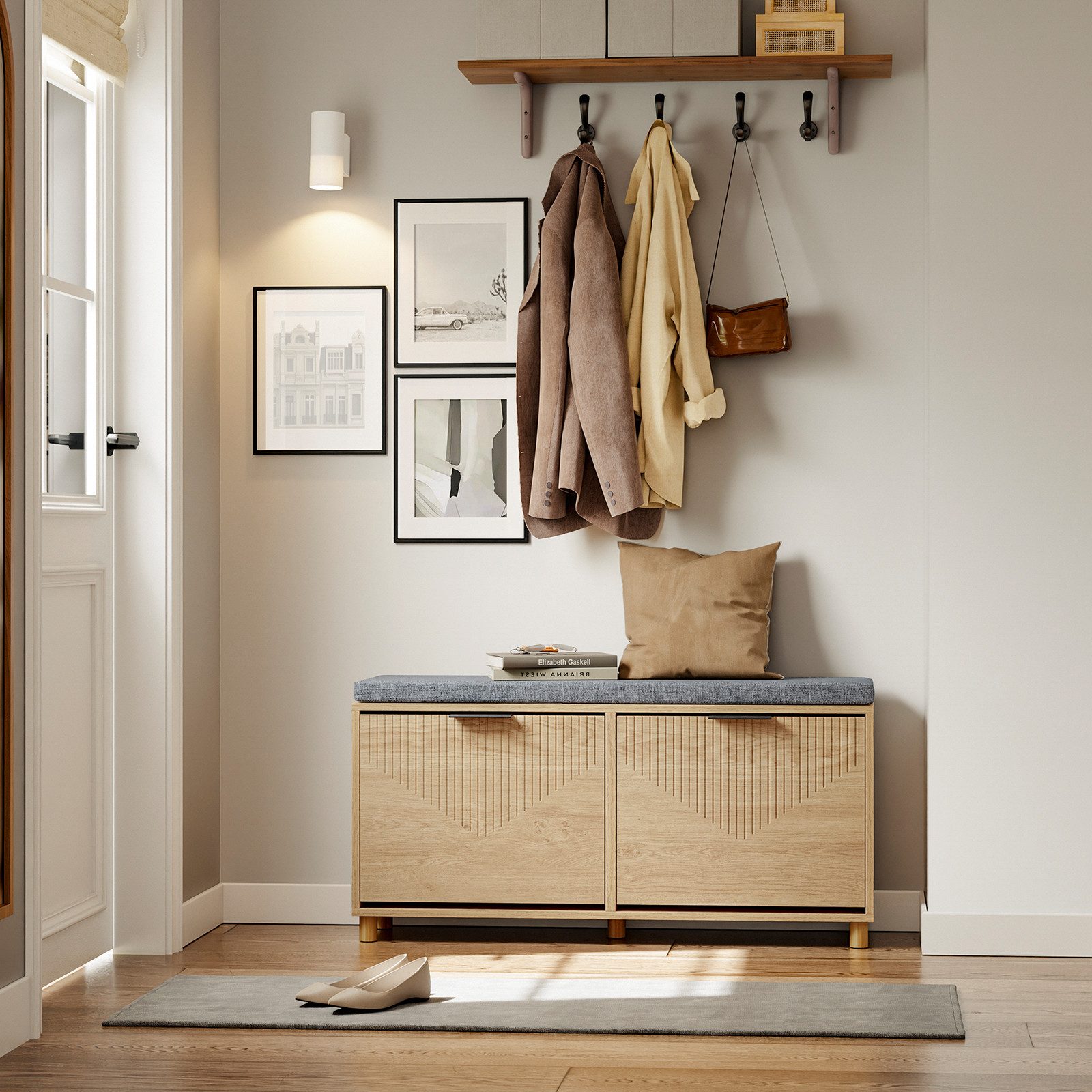 SoBuy Schuhbank FSR211, Schuhbank, Schuhschrank mit Sitzbank, Schuhregal Schuhkipper, Sitzbank mit Stauraum, Garderobenbank schmal, Flur, Kleine Wohnungen