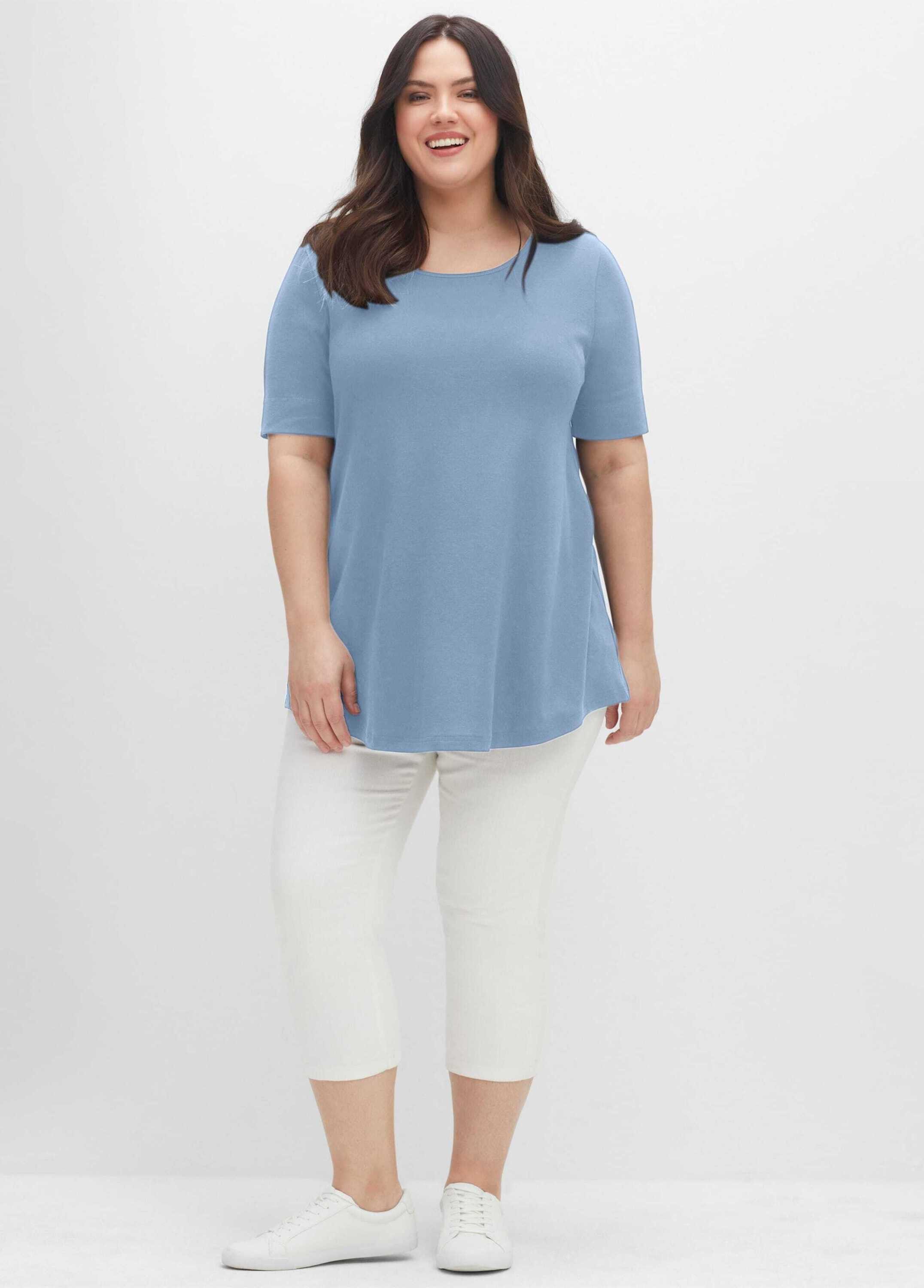 Sheego T-Shirt Longshirt Kurzarm mit abgerundetem Saum günstig online kaufen