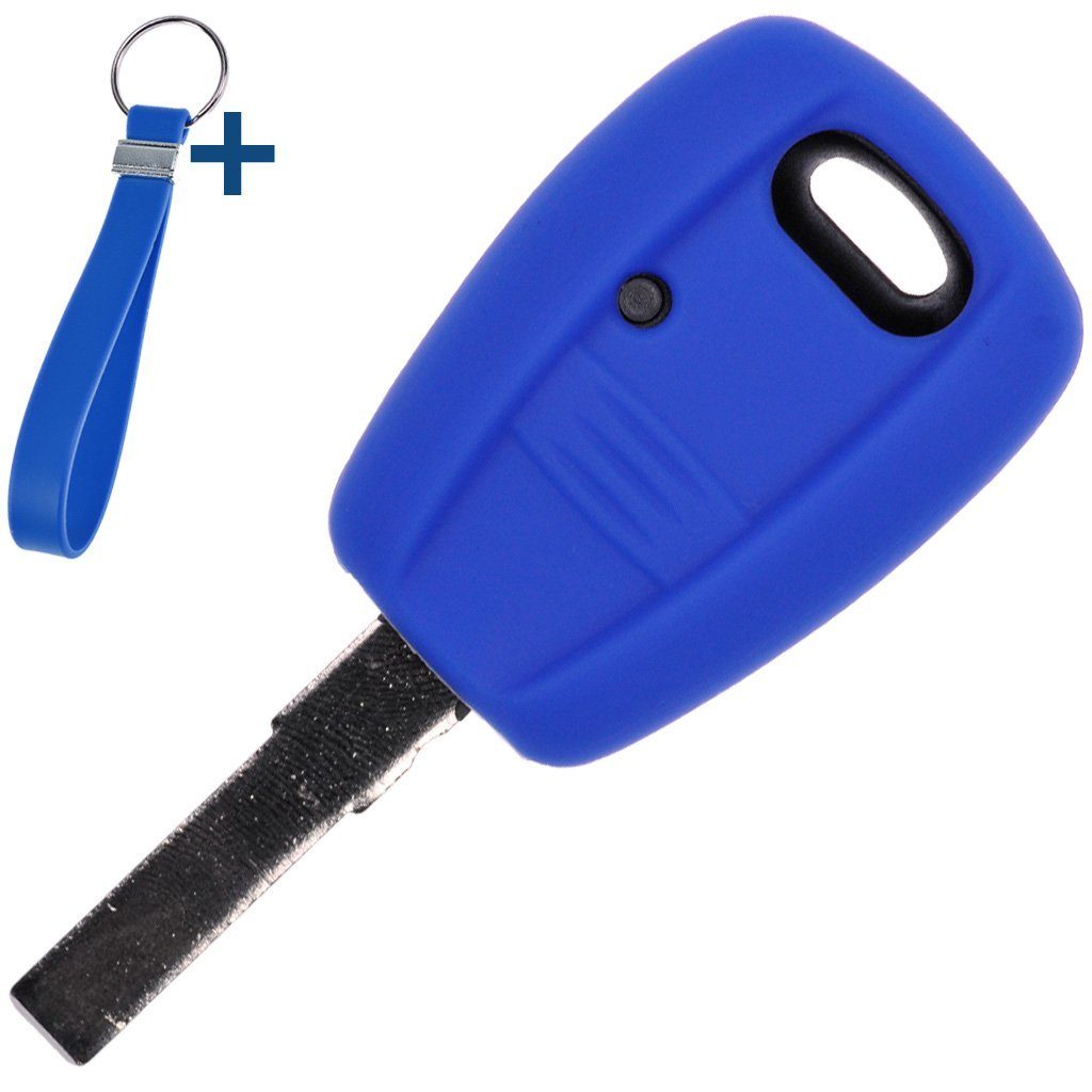 mt-key Schlüsseltasche Autoschlüssel Silikon Schutzhülle mit passendem Schlüsselband, für FIAT Panda Brava Bravo Punto Stilo 1 Tasten Funk Fernbedienung Blau