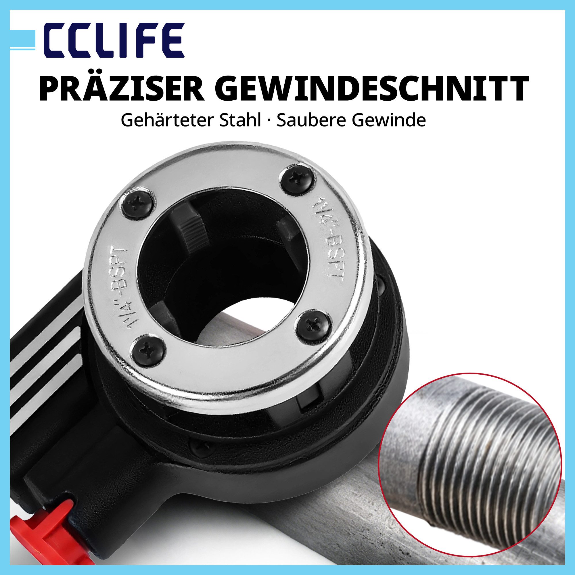 CCLIFE Gewindeformer CCLIFE Rohrgewindeschneider Set 7tlg mit Ratsche 1 2 bis 1 1 4 Zoll, 7-tlg. – Bild 3 von 5