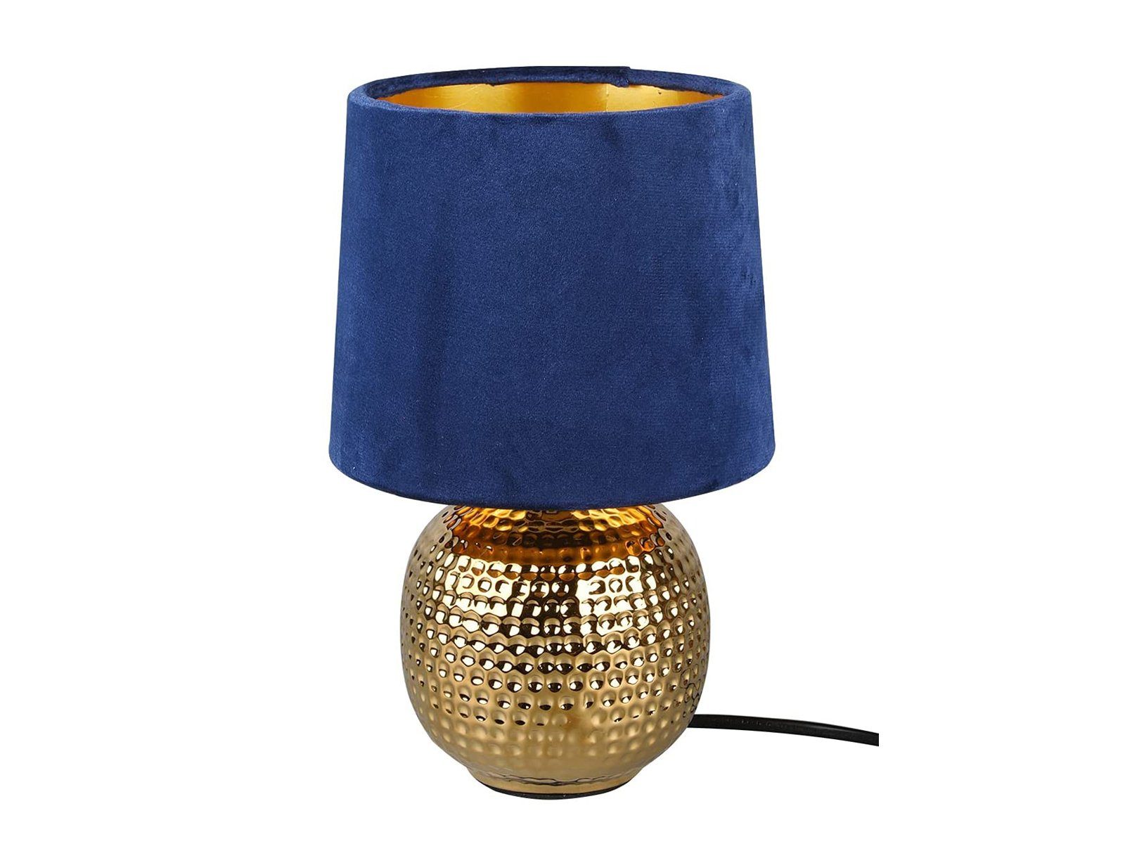 Blau-Gold kleine 26cm Lampenschirm Dimmfunktion, Gold-en, wechselbar, ausgefallen-e dimmbar meineWunschleuchte Blau Höhe Nachttischlampe, LED Samt LED Warmweiß,