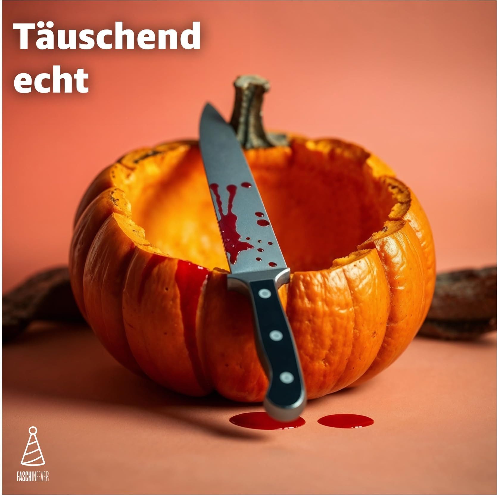 FASCHINFEVER Kostüm Fake Messer ca. 34 cm Accessoire mit Blut -für Halloween & Fasching