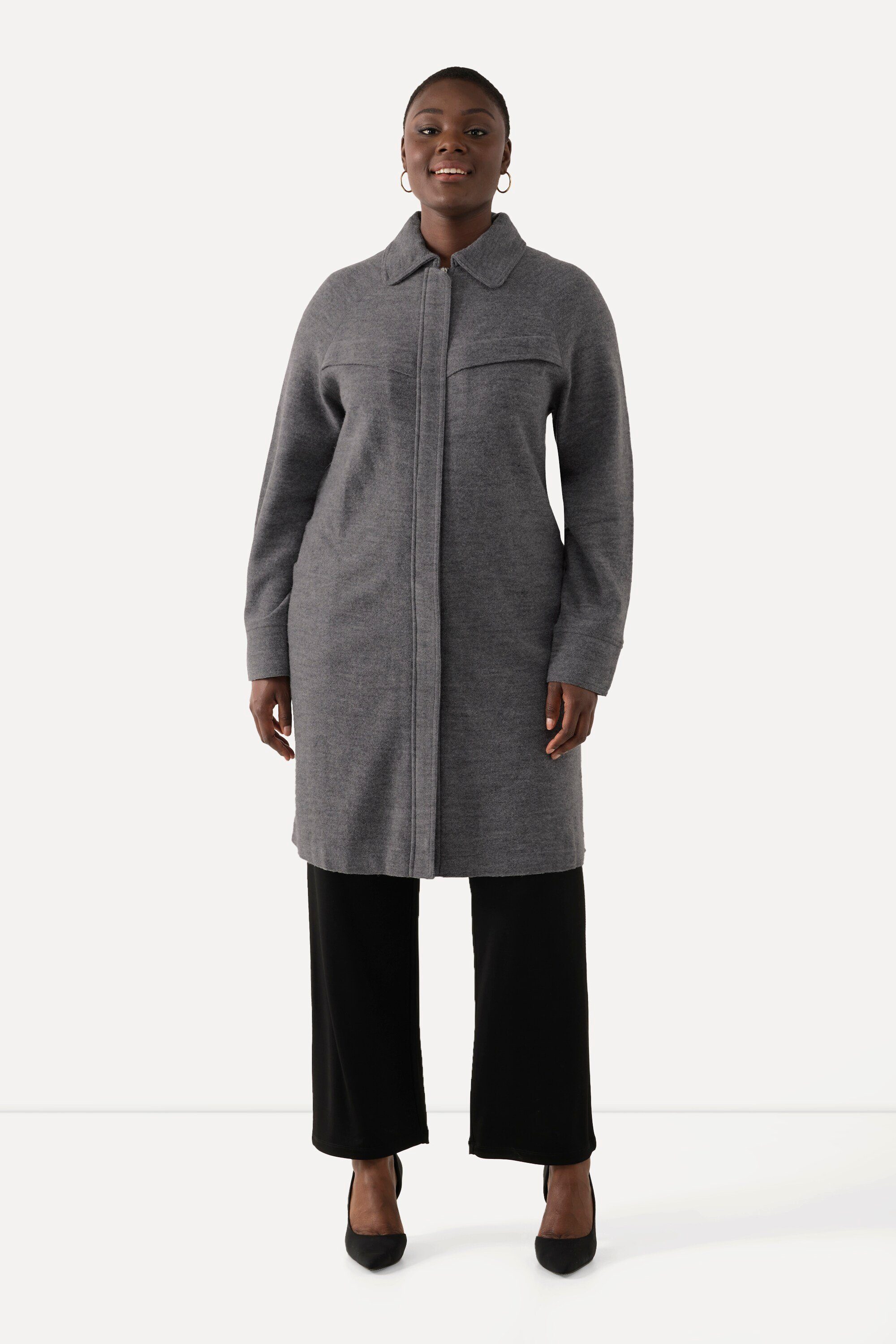 Ulla Popken Sommerjacke Mantel Boiled Wool Hemkragen 2-Wege-Zipper günstig online kaufen